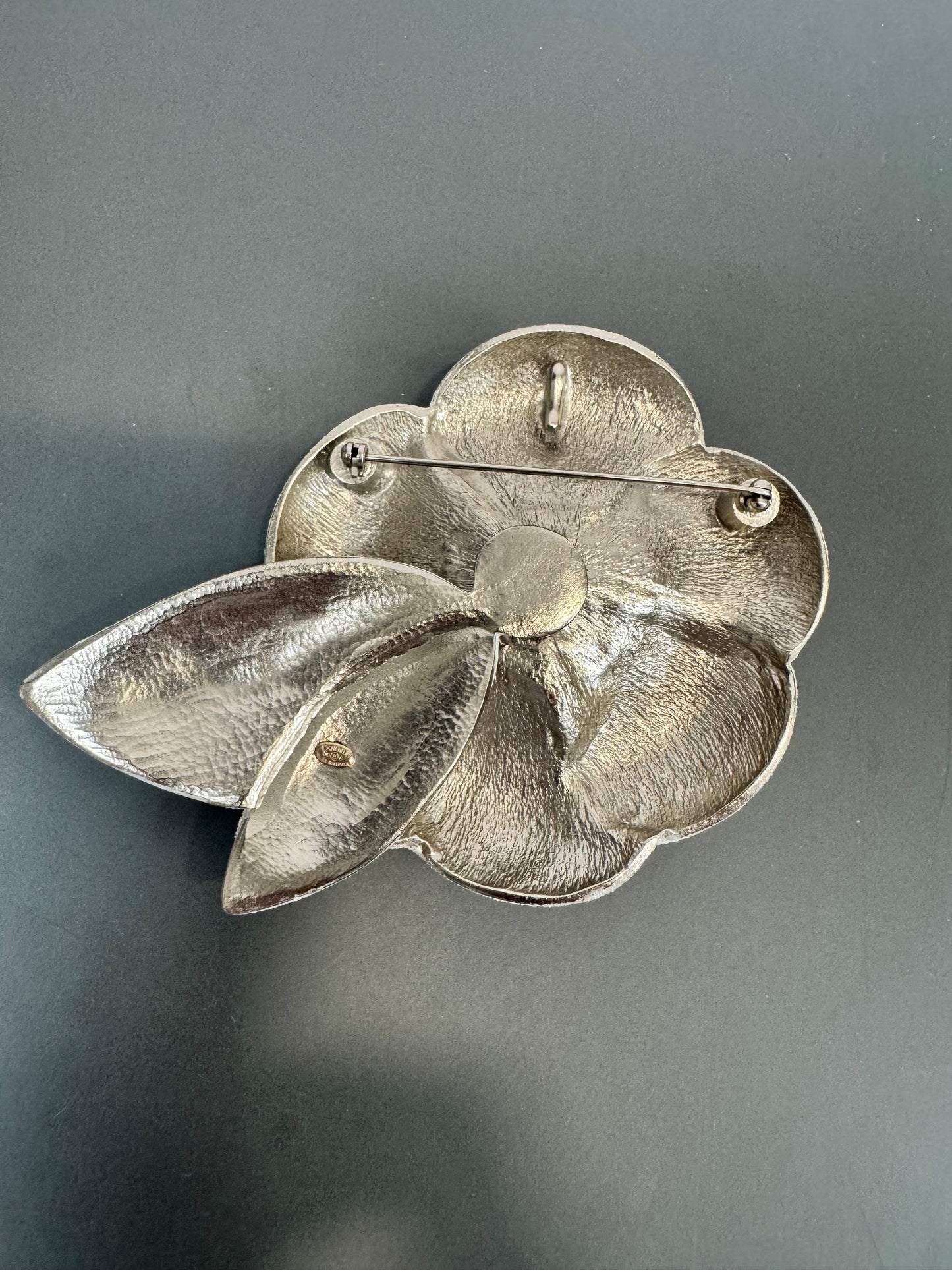 Chanel Silver Vintage Camellia White Steel Brooch