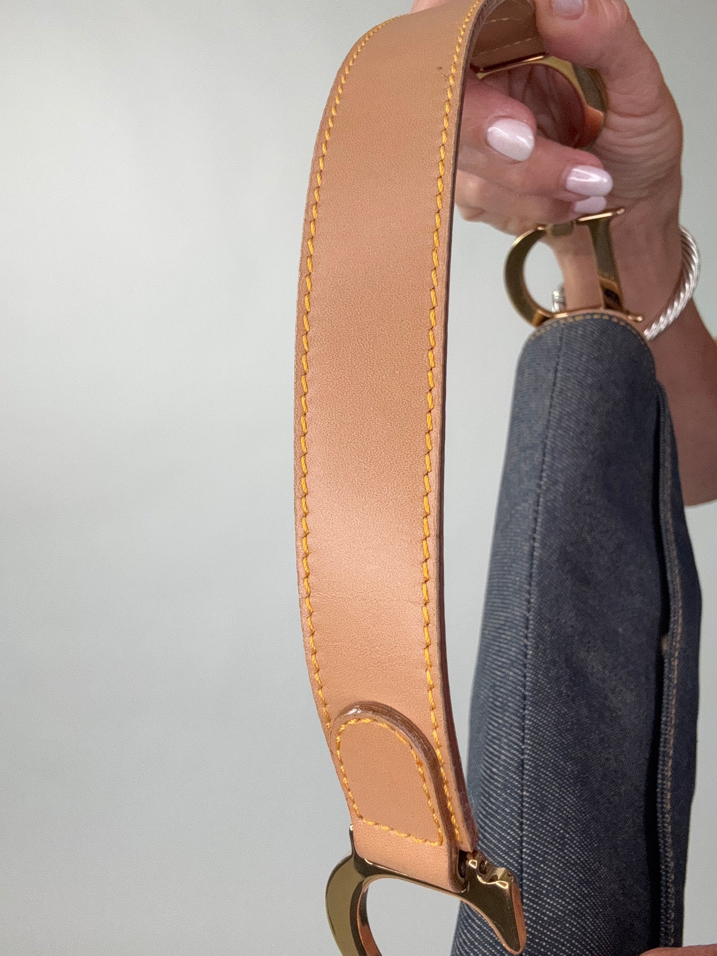 Christian Dior Denim Calfskin Saddle Bag