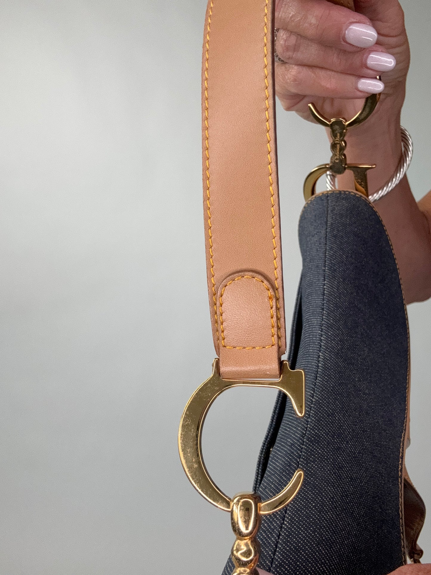 Christian Dior Denim Calfskin Saddle Bag