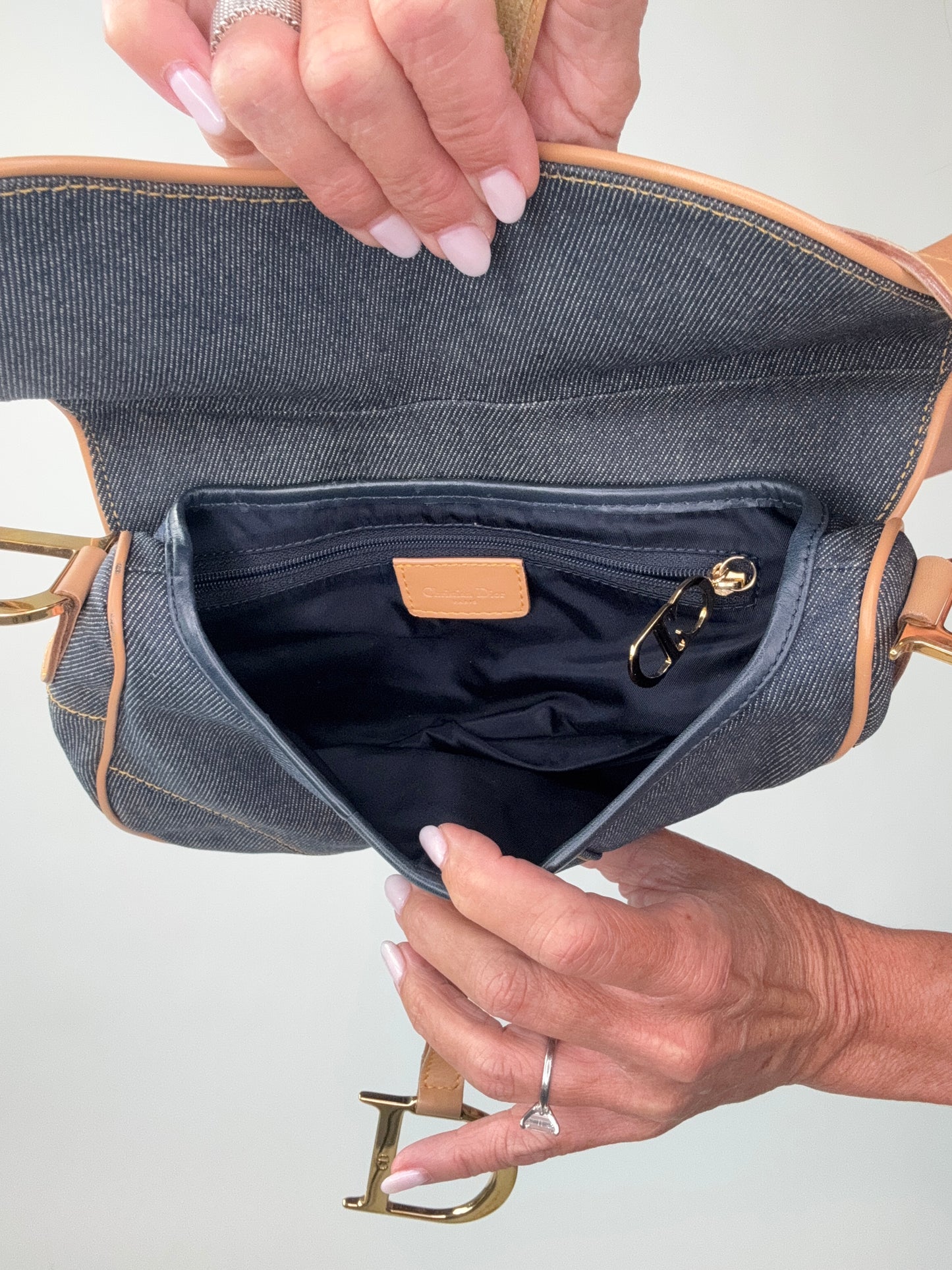 Christian Dior Denim Calfskin Saddle Bag