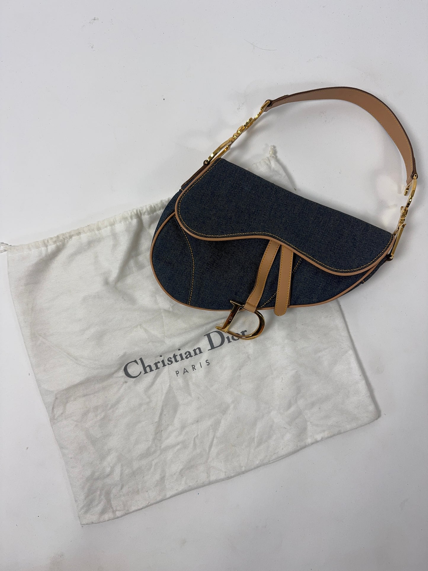 Christian Dior Denim Calfskin Saddle Bag