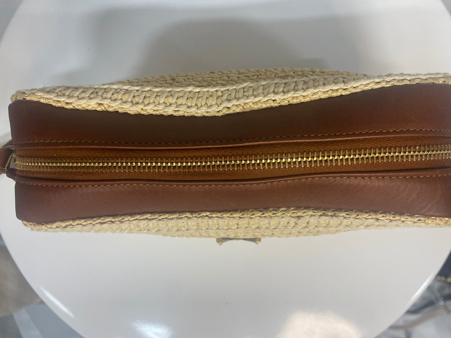 YVES SAINT LAURENT Shoulder Bag Straw / Leather Brown
