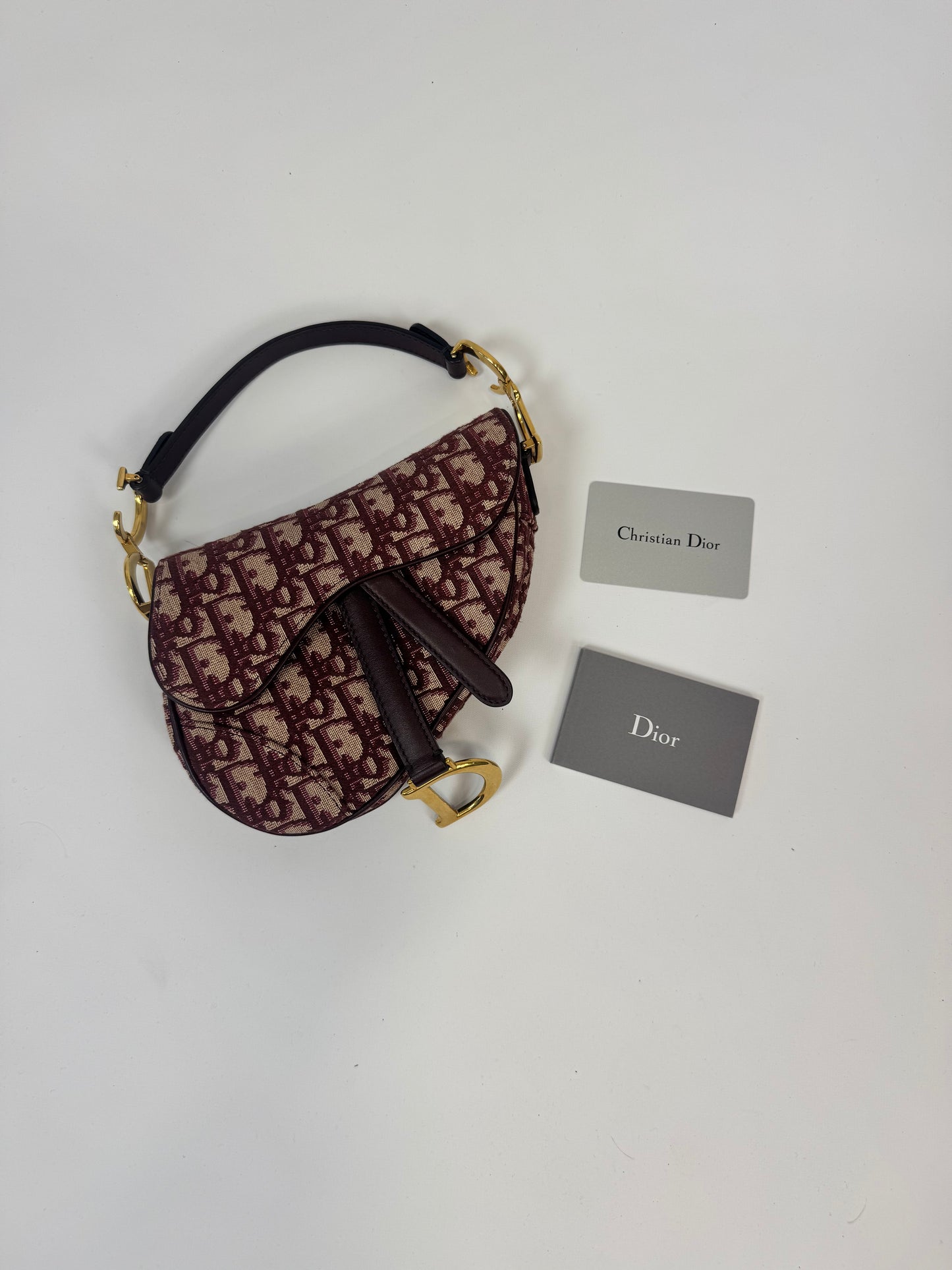 Dior Mini Oblique Saddle Bag- Burgundy