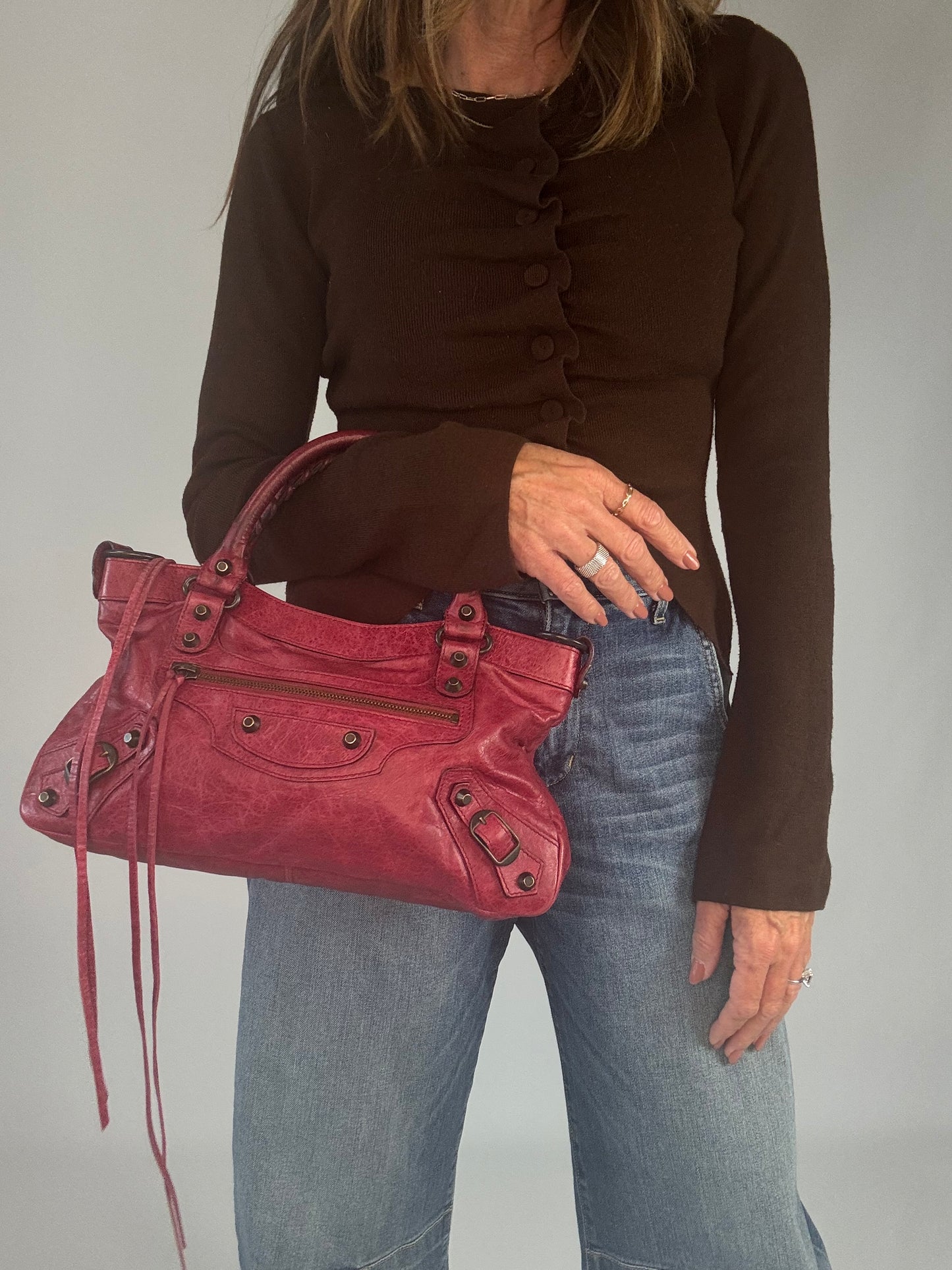 Balenciaga First La City- Burgundy Red