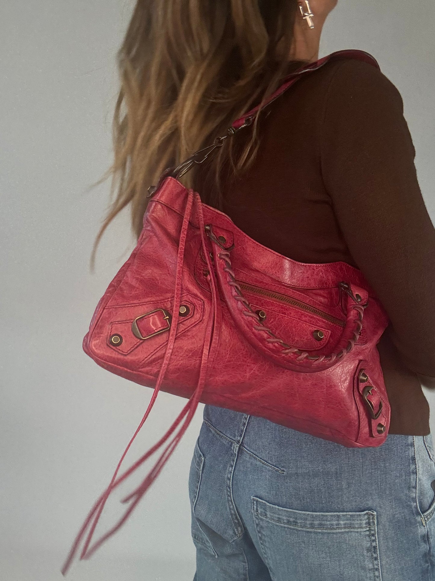 Balenciaga First La City- Burgundy Red