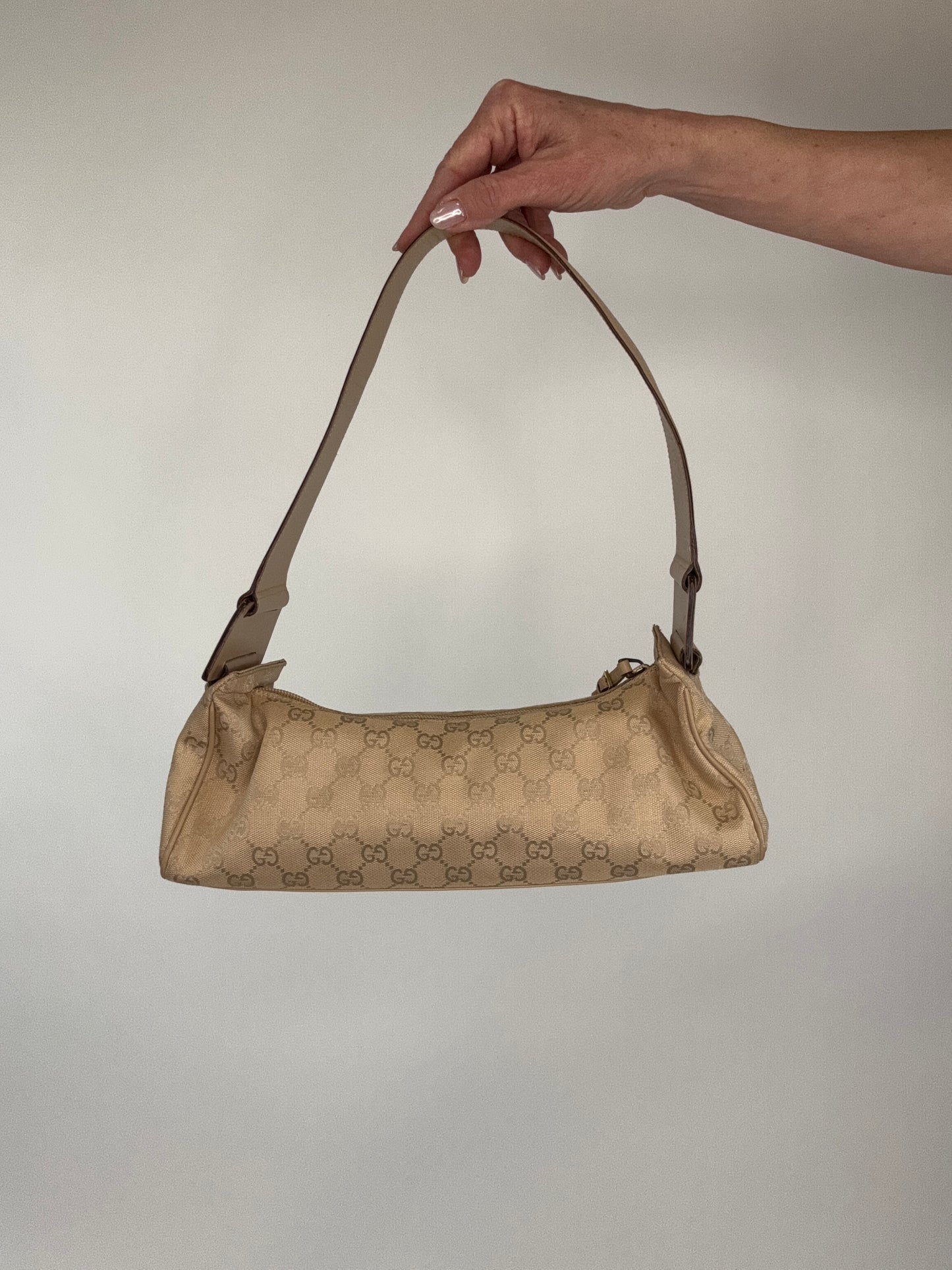 Gucci Monogram East to West Canvas Shoulder Bag
