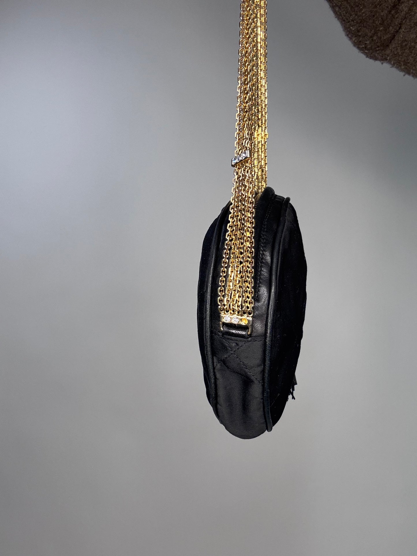 Chanel Rare Circle CC Black Satin Rhinestone Shoulder Crossbody Bag