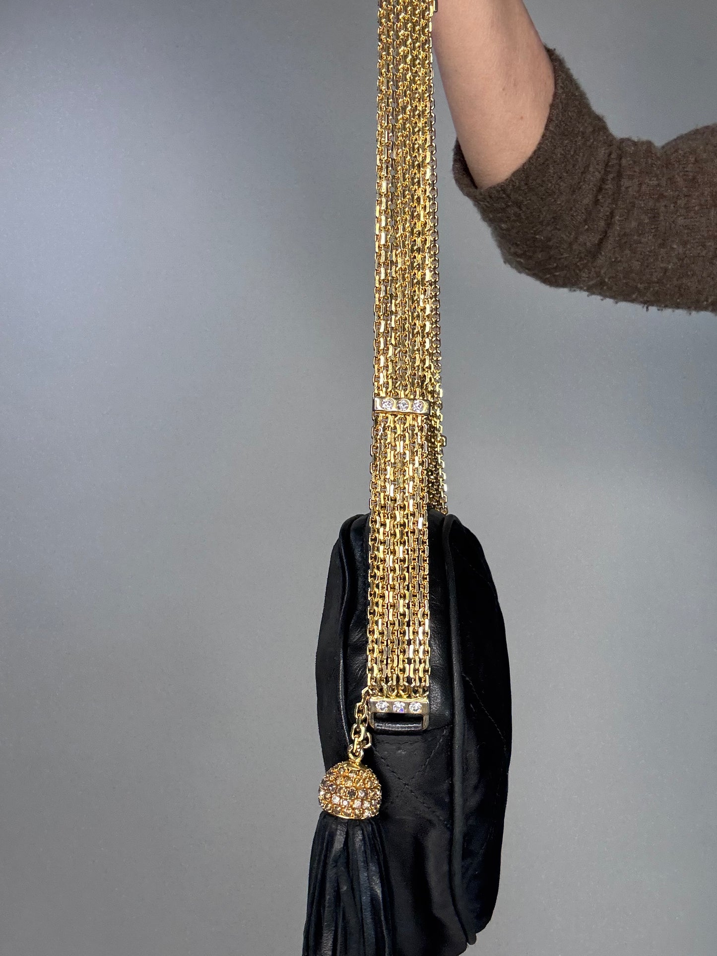Chanel Rare Circle CC Black Satin Rhinestone Shoulder Crossbody Bag