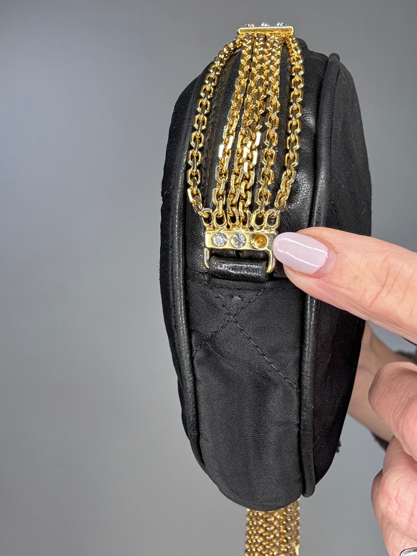 Chanel Rare Circle CC Black Satin Rhinestone Shoulder Crossbody Bag