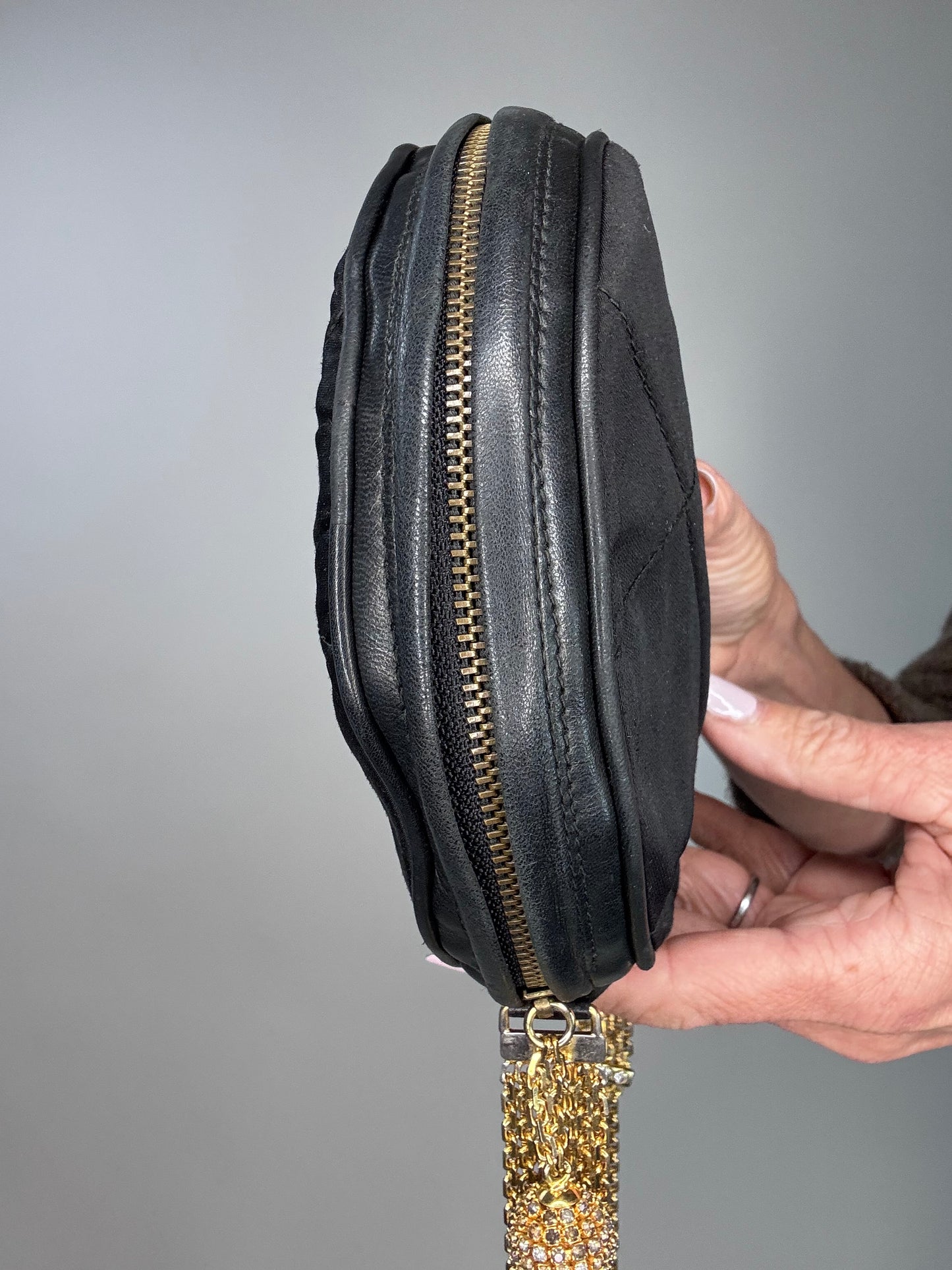 Chanel Rare Circle CC Black Satin Rhinestone Shoulder Crossbody Bag