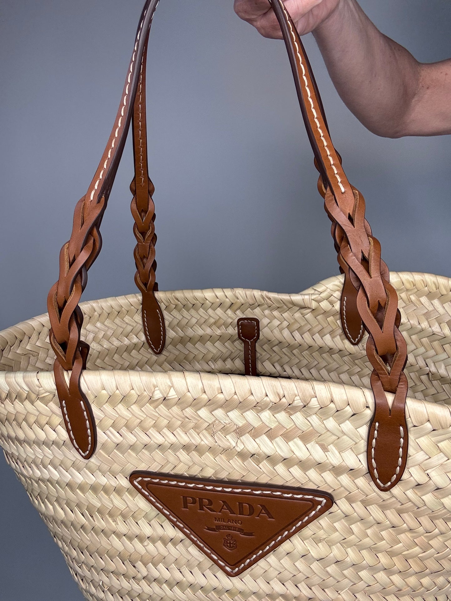 Prada Palmitto Vitello Woven Palm Tote