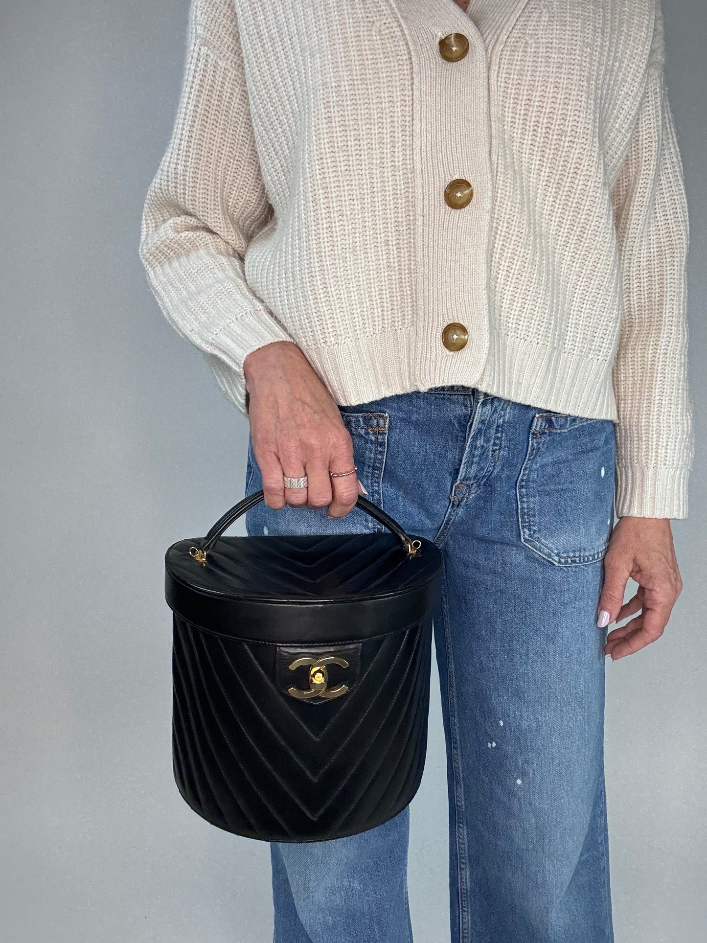 Chanel V Stitch Vintage Two Way Vanity Bag With Mirror