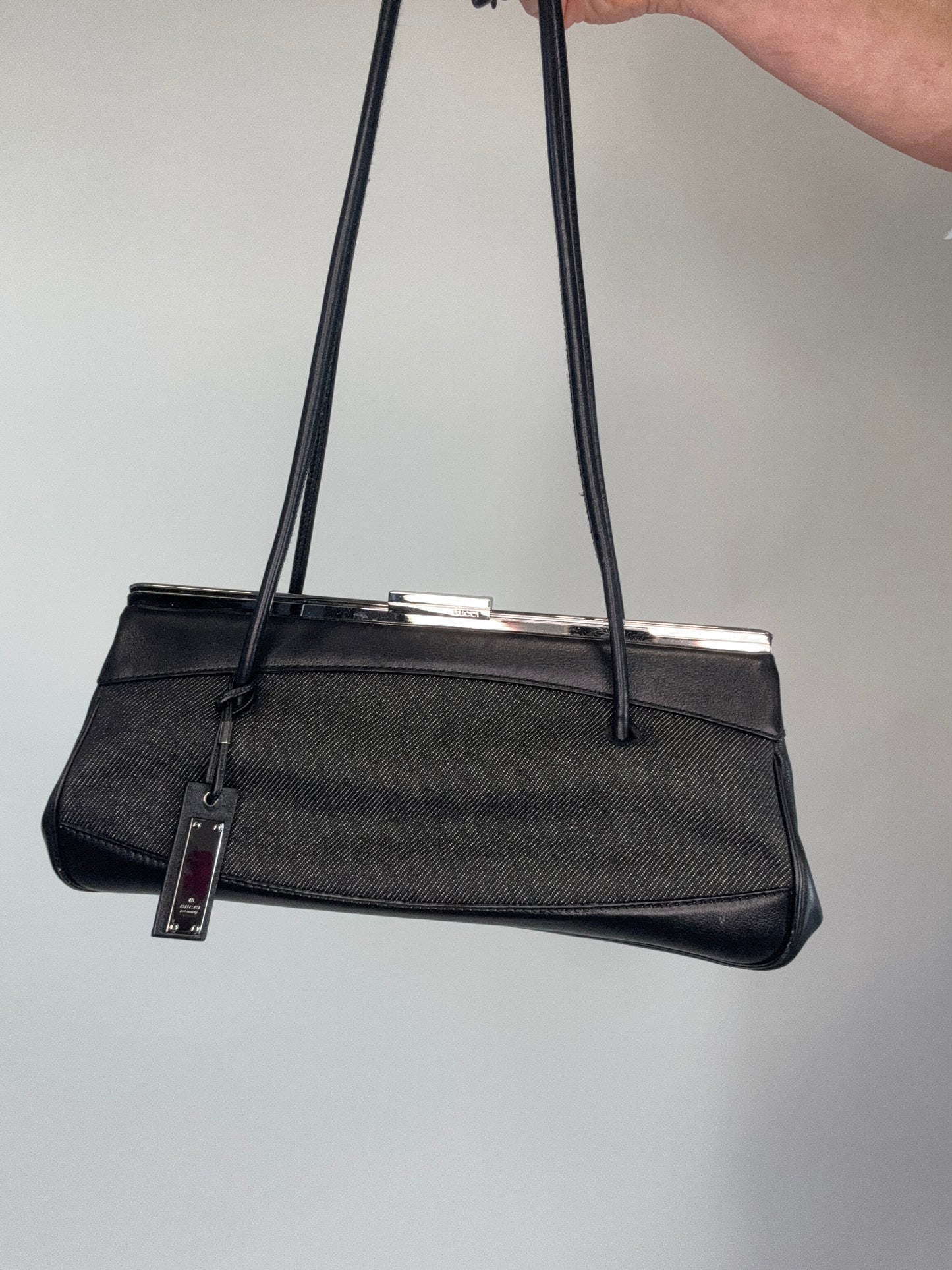 Gucci Vintage Denim Leather Shoulder Bag