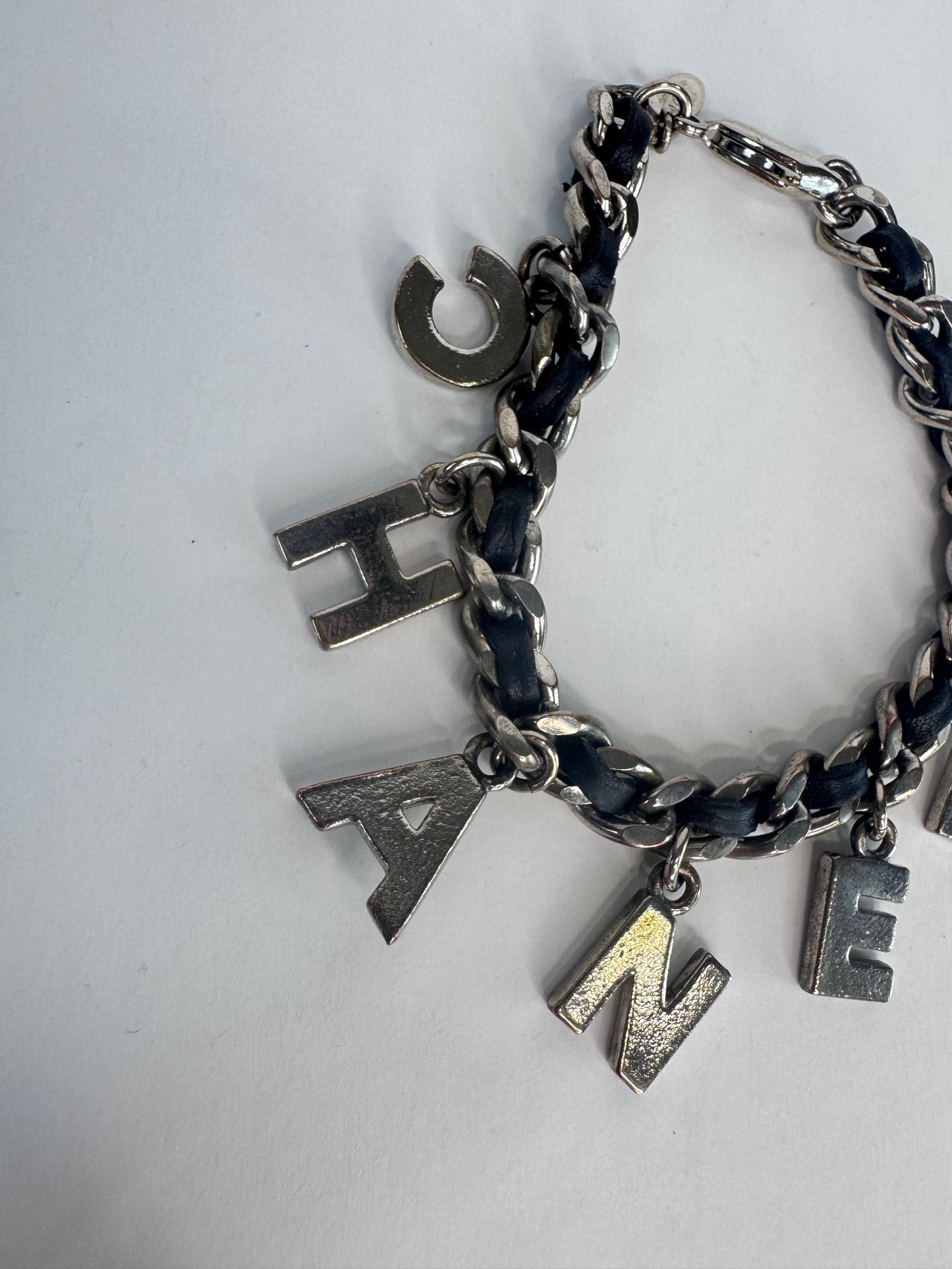 Chanel Vintage Motif Black Leather Charm Bracelet