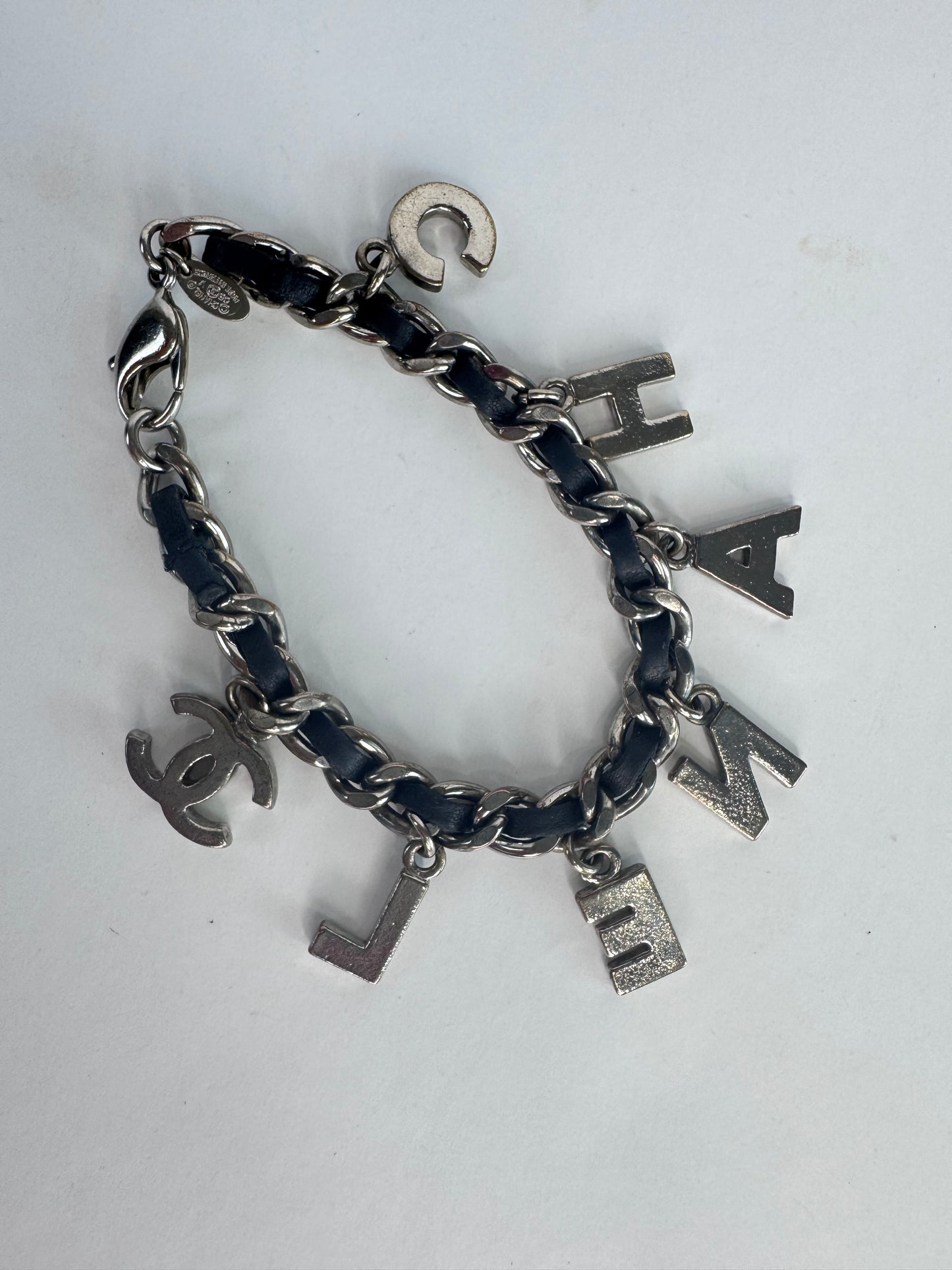 Chanel Vintage Motif Black Leather Charm Bracelet