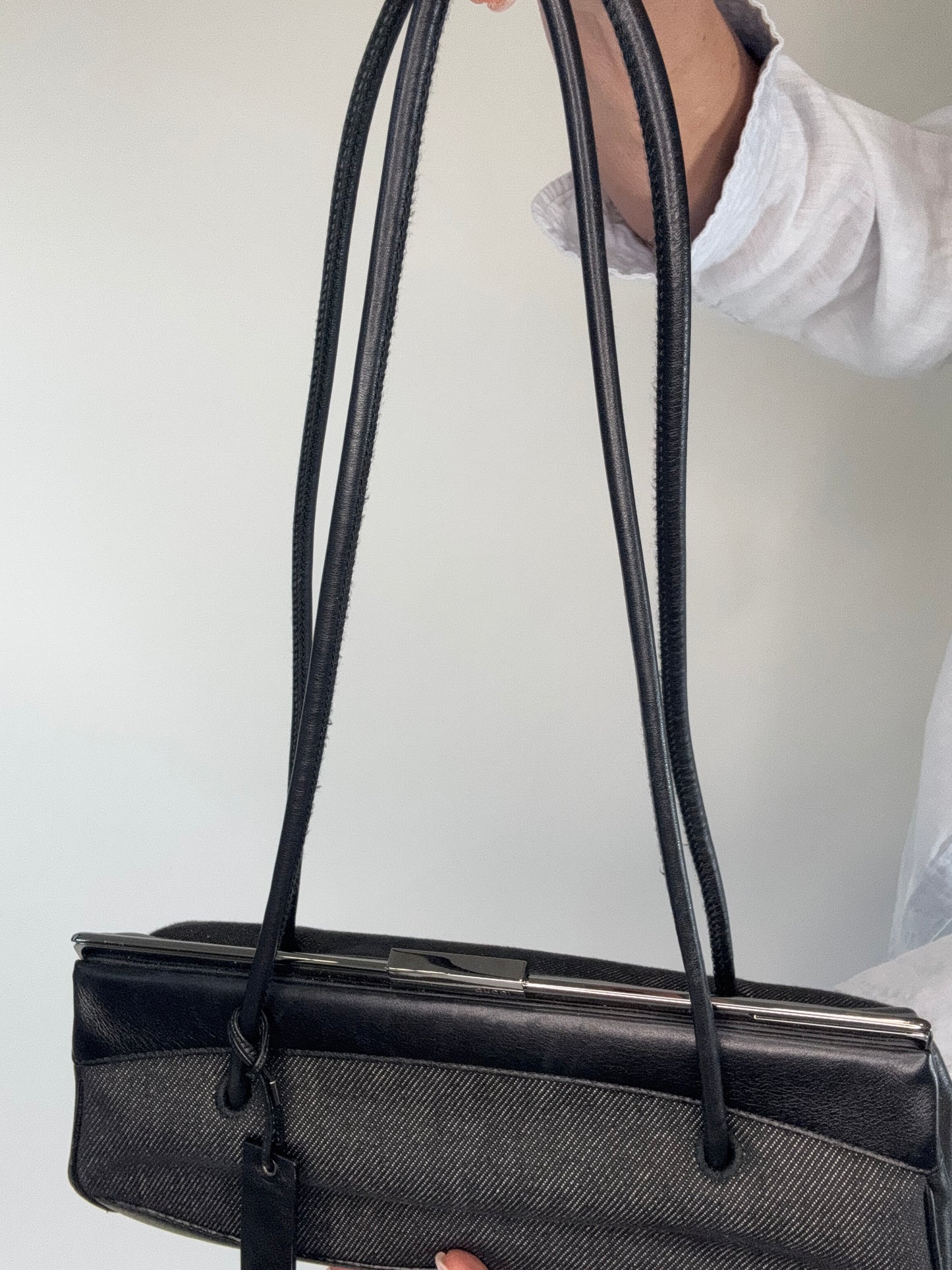 Gucci Vintage Denim Leather Shoulder Bag