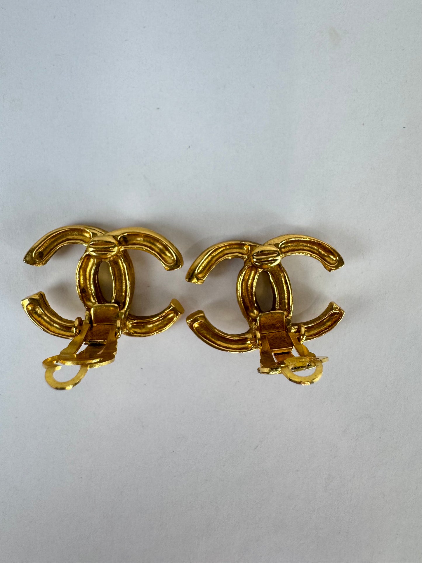 Chanel 1980 Hammered CC Logo Earrings