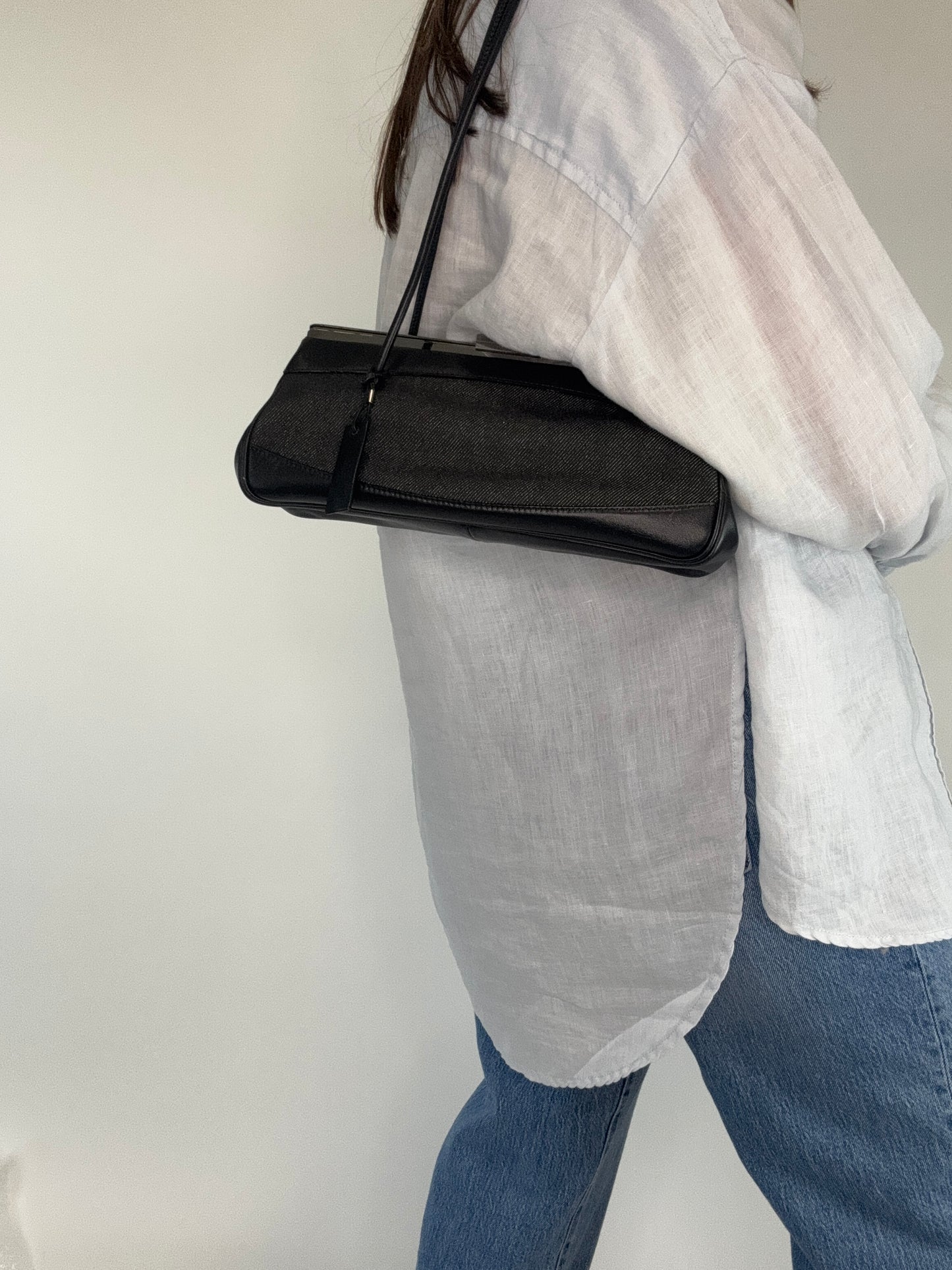 Gucci Vintage Denim Leather Shoulder Bag