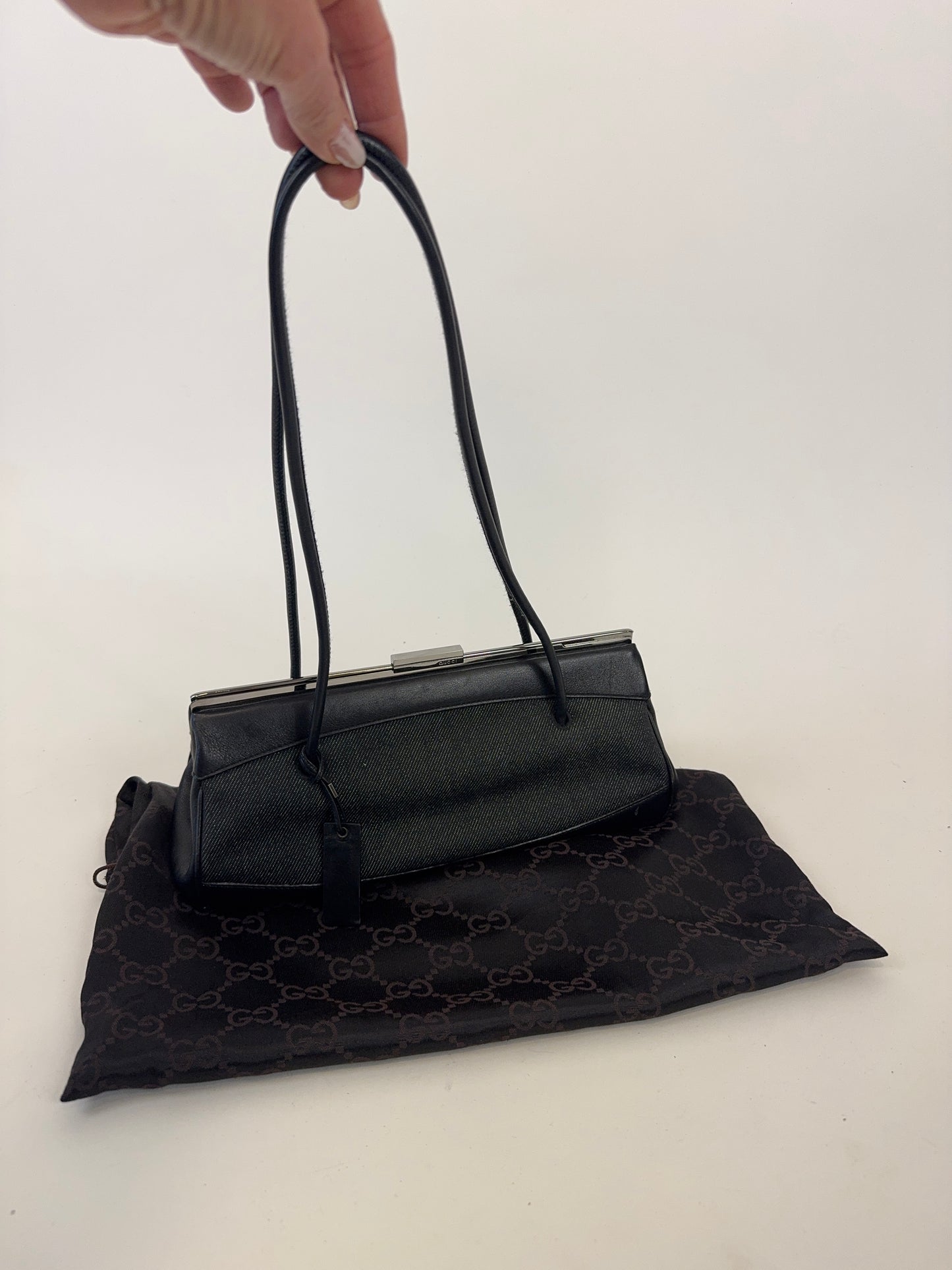 Gucci Vintage Denim Leather Shoulder Bag