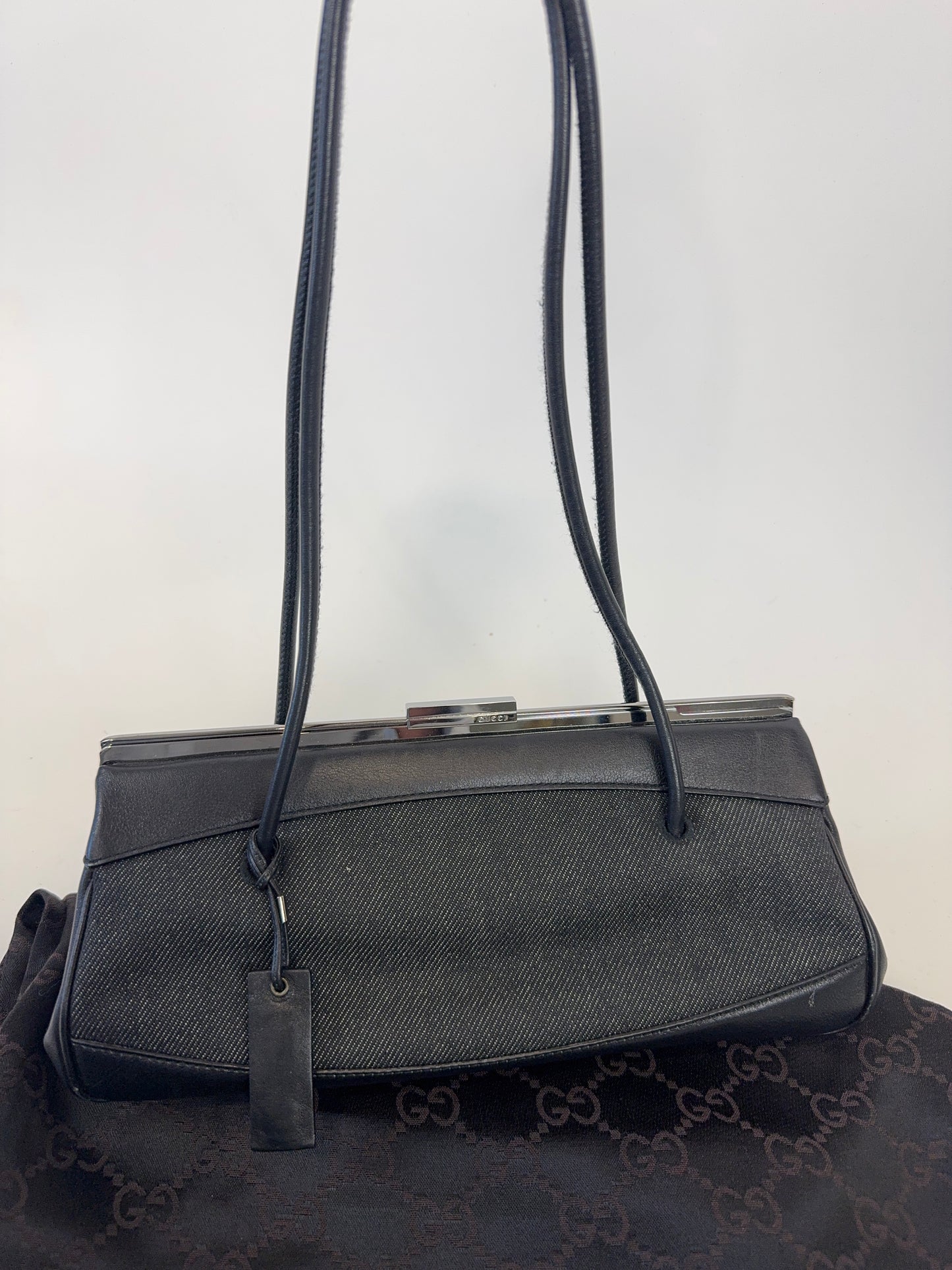 Gucci Vintage Denim Leather Shoulder Bag
