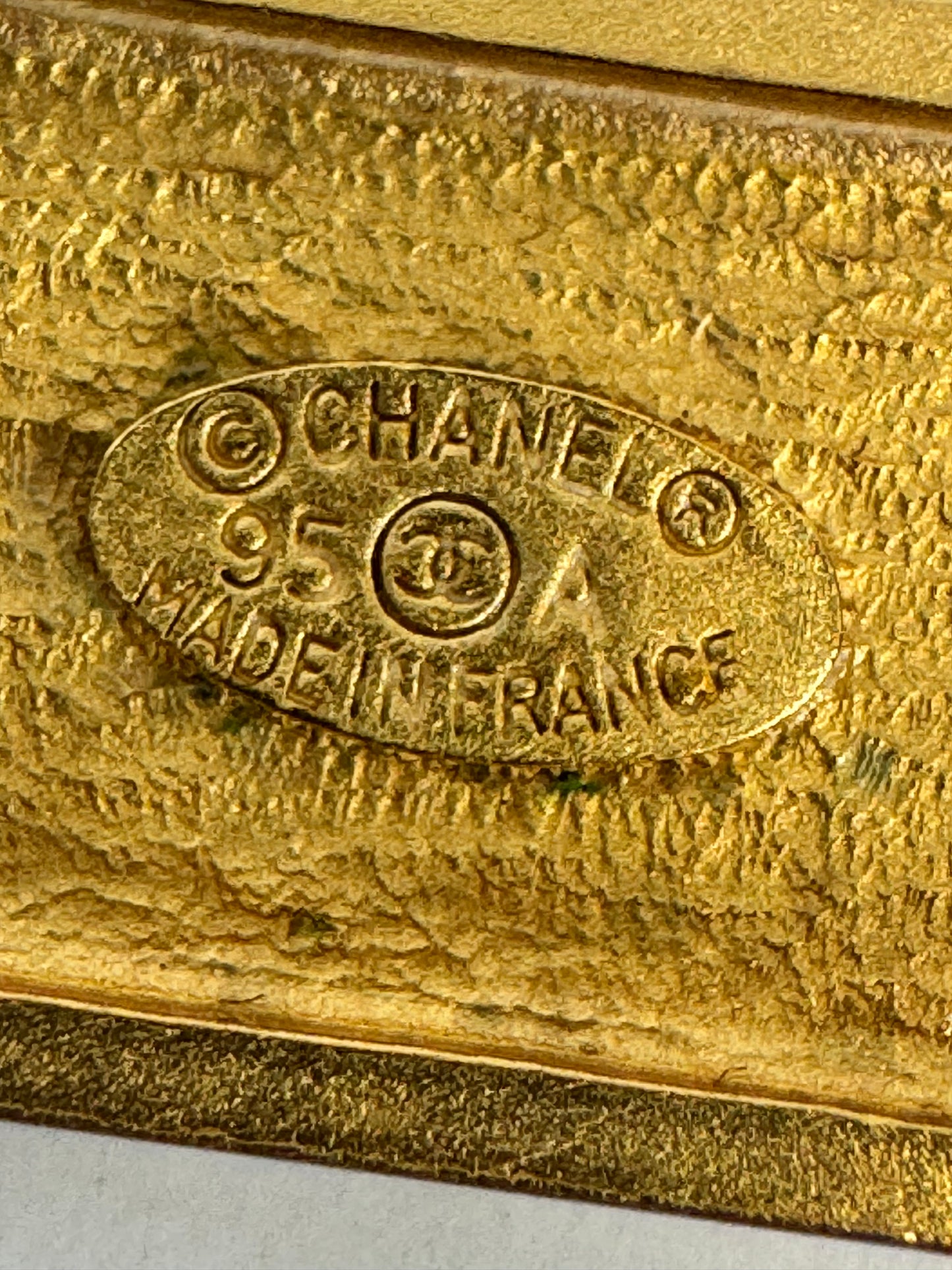 Chanel vintage signature plate leather bracelet