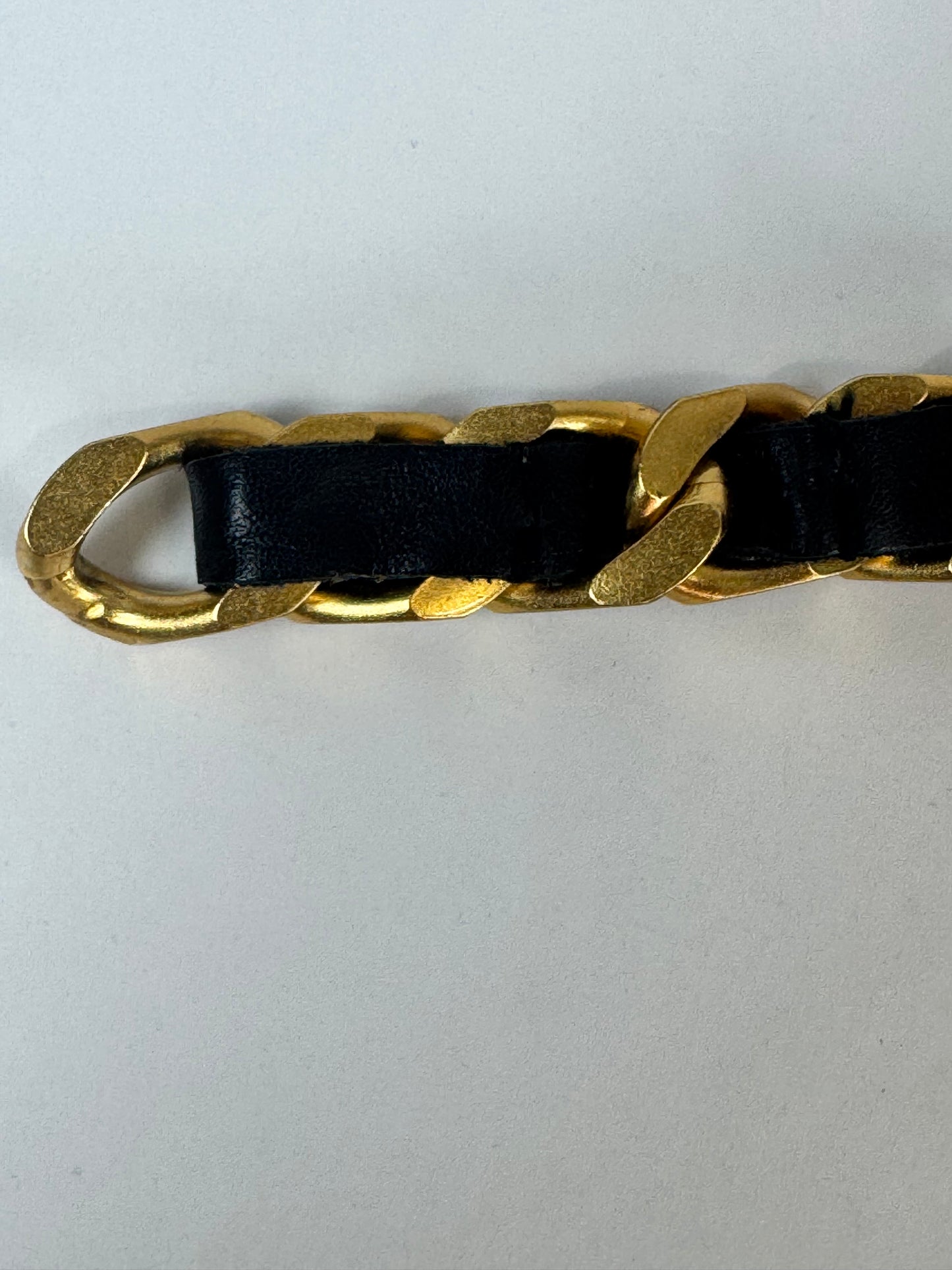 Chanel vintage signature plate leather bracelet
