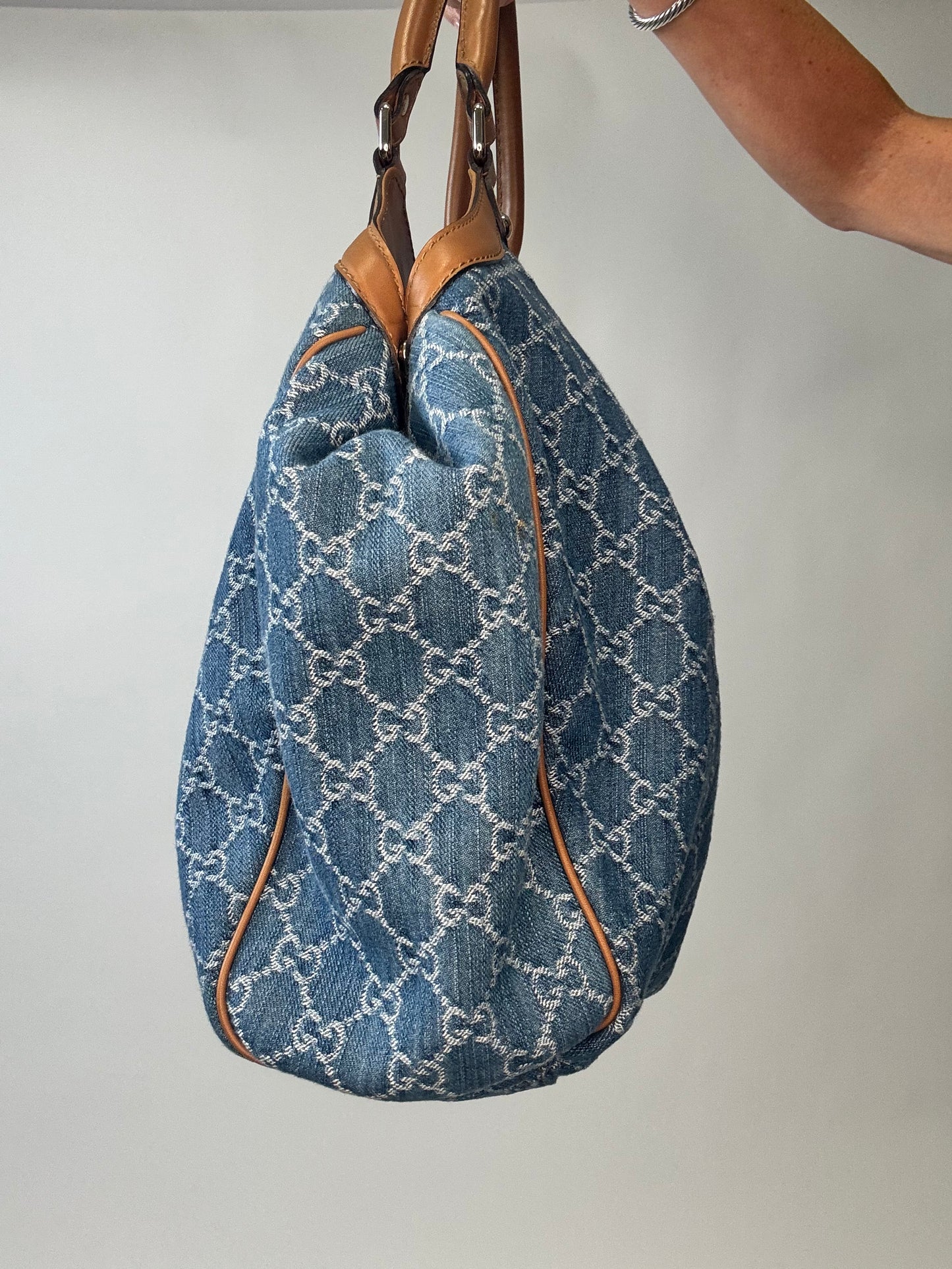 Gucci Denim Monogram Large Sukey Tote