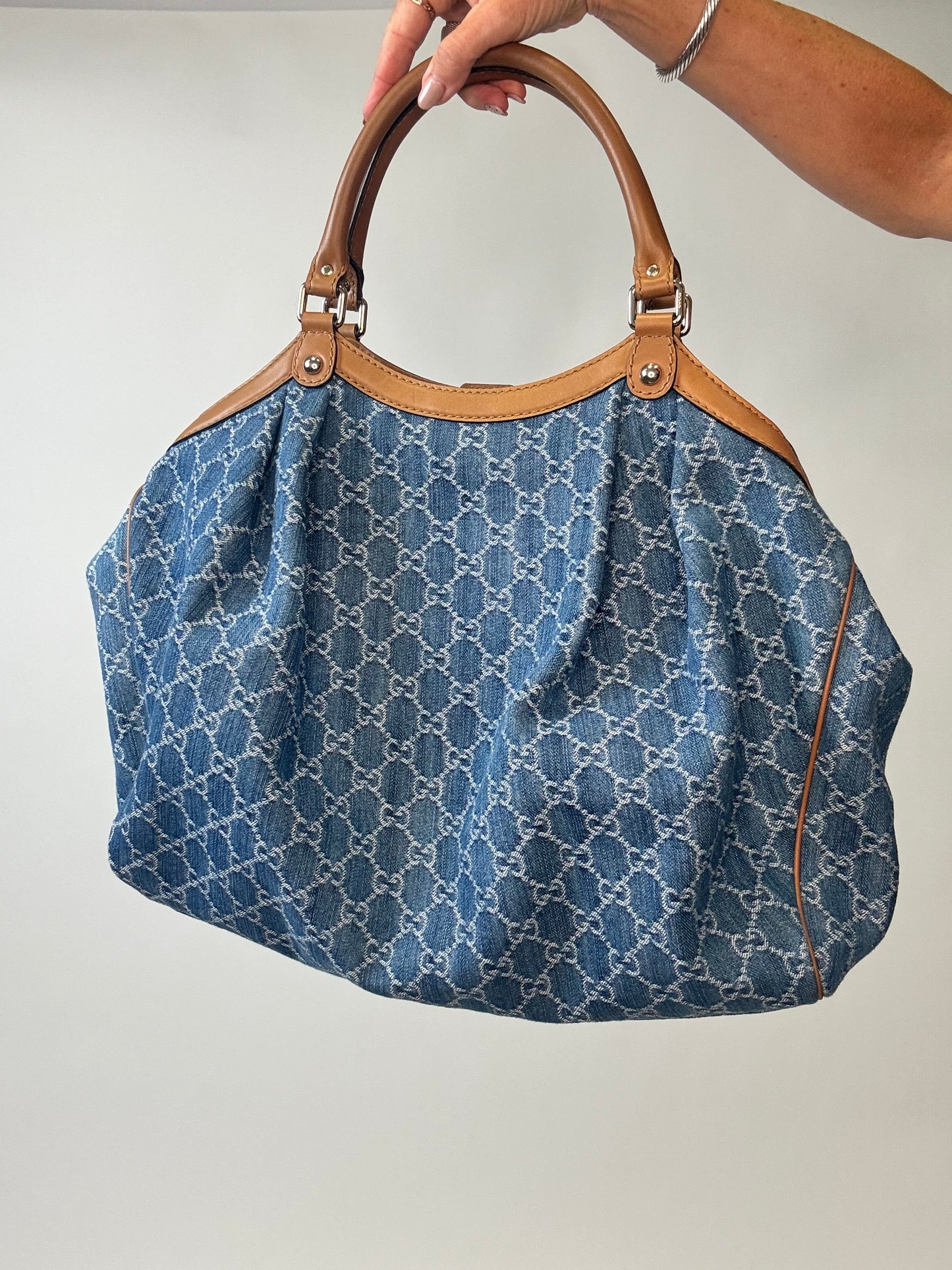 Gucci Denim Monogram Large Sukey Tote