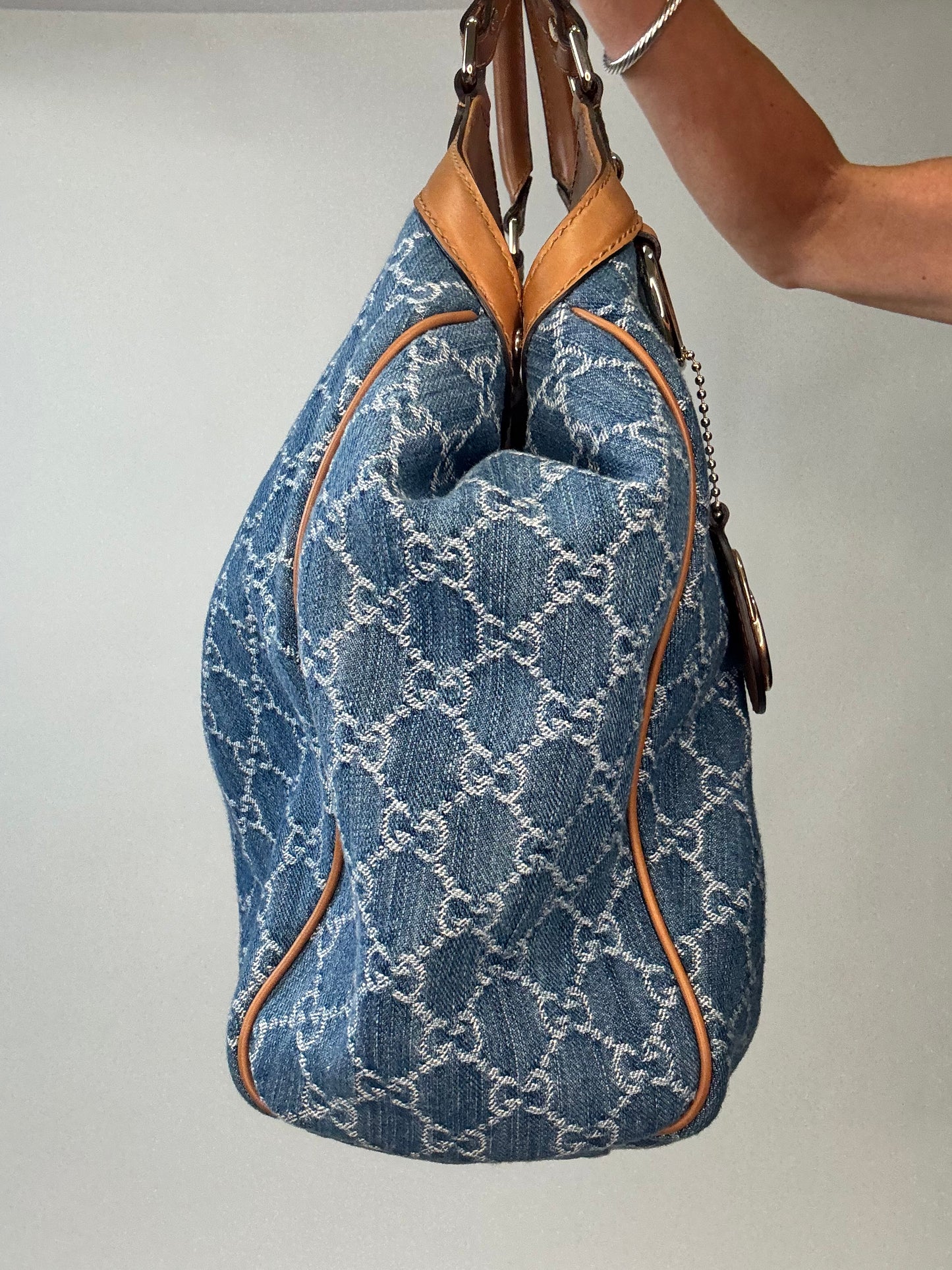 Gucci Denim Monogram Large Sukey Tote