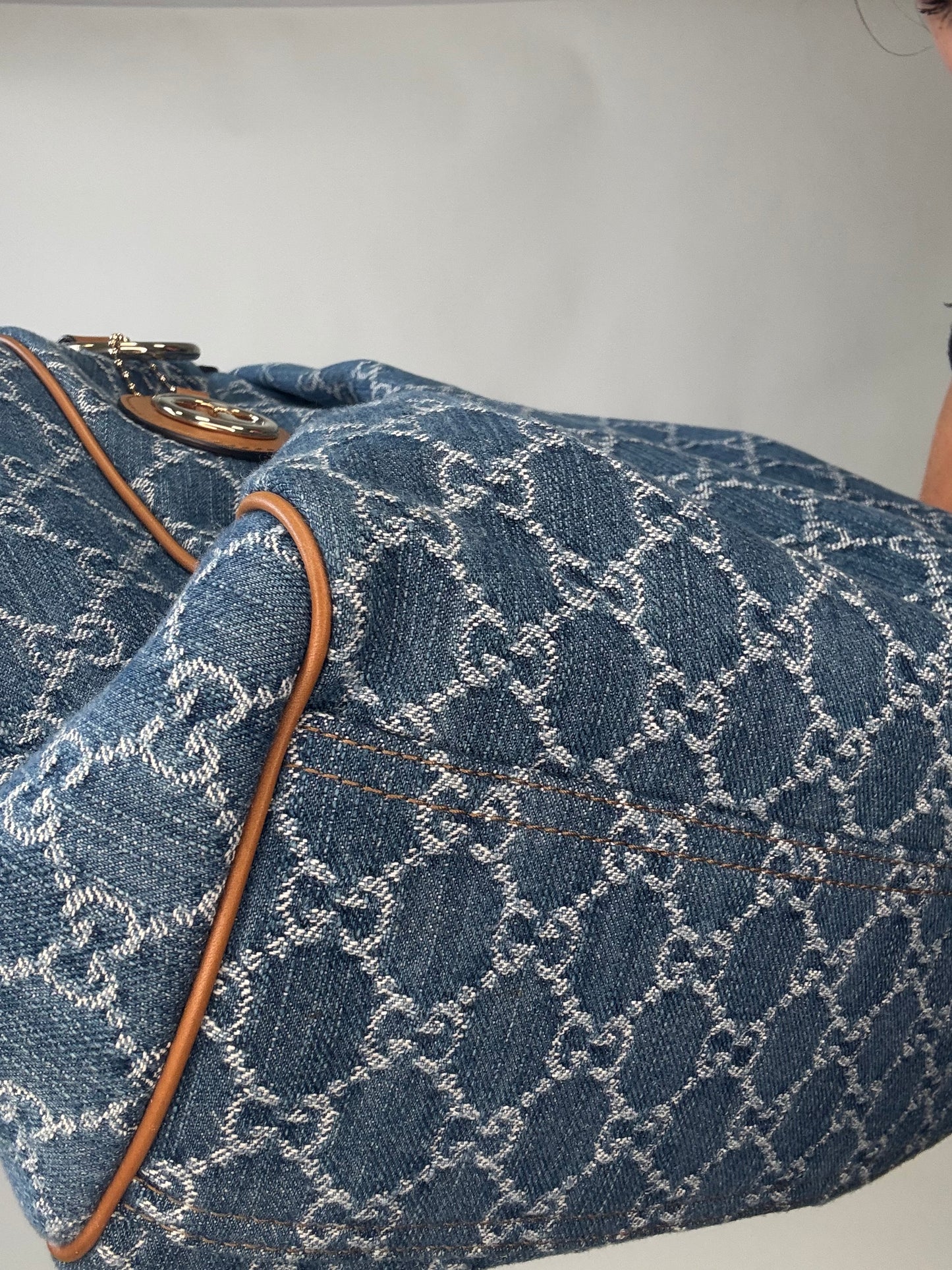 Gucci Denim Monogram Large Sukey Tote