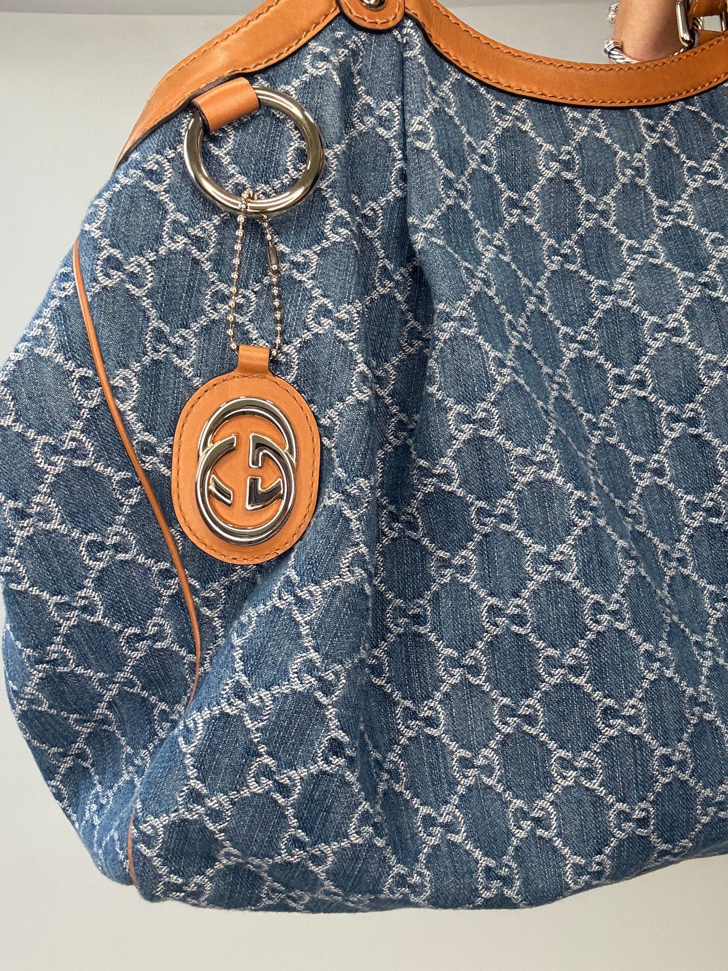 Gucci Denim Monogram Large Sukey Tote