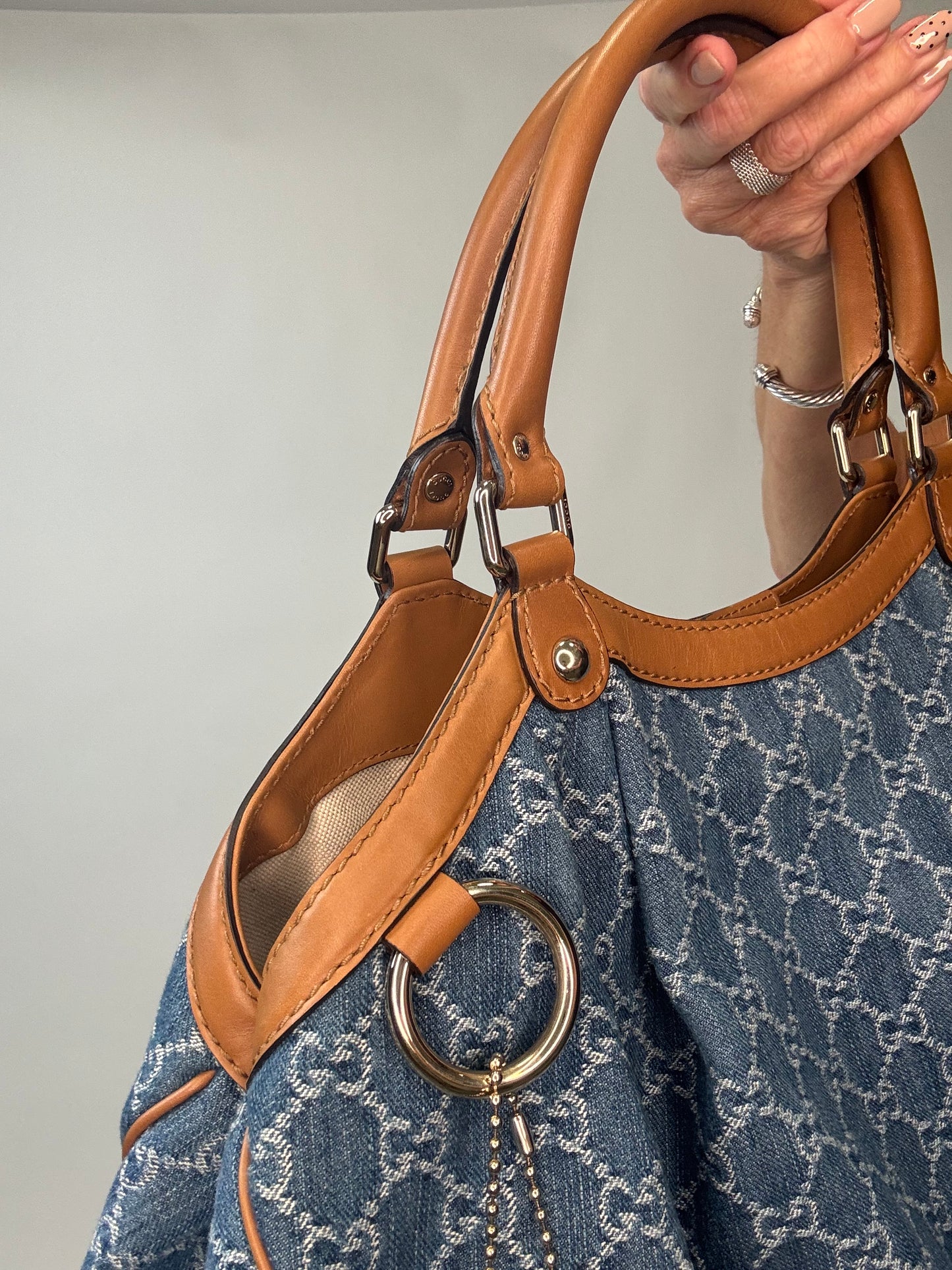 Gucci Denim Monogram Large Sukey Tote
