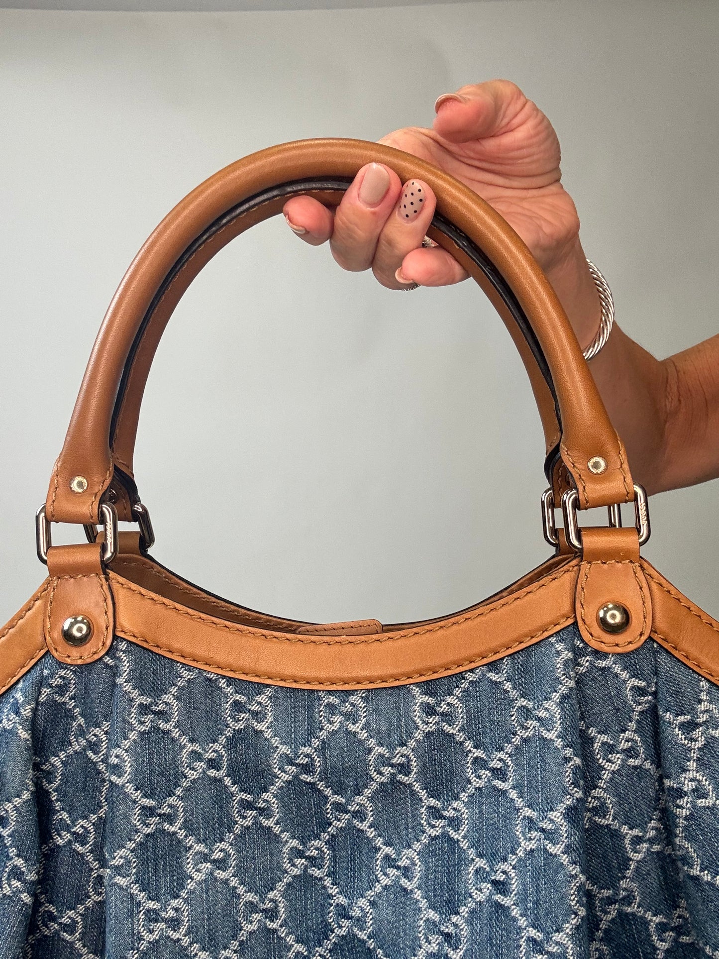 Gucci Denim Monogram Large Sukey Tote