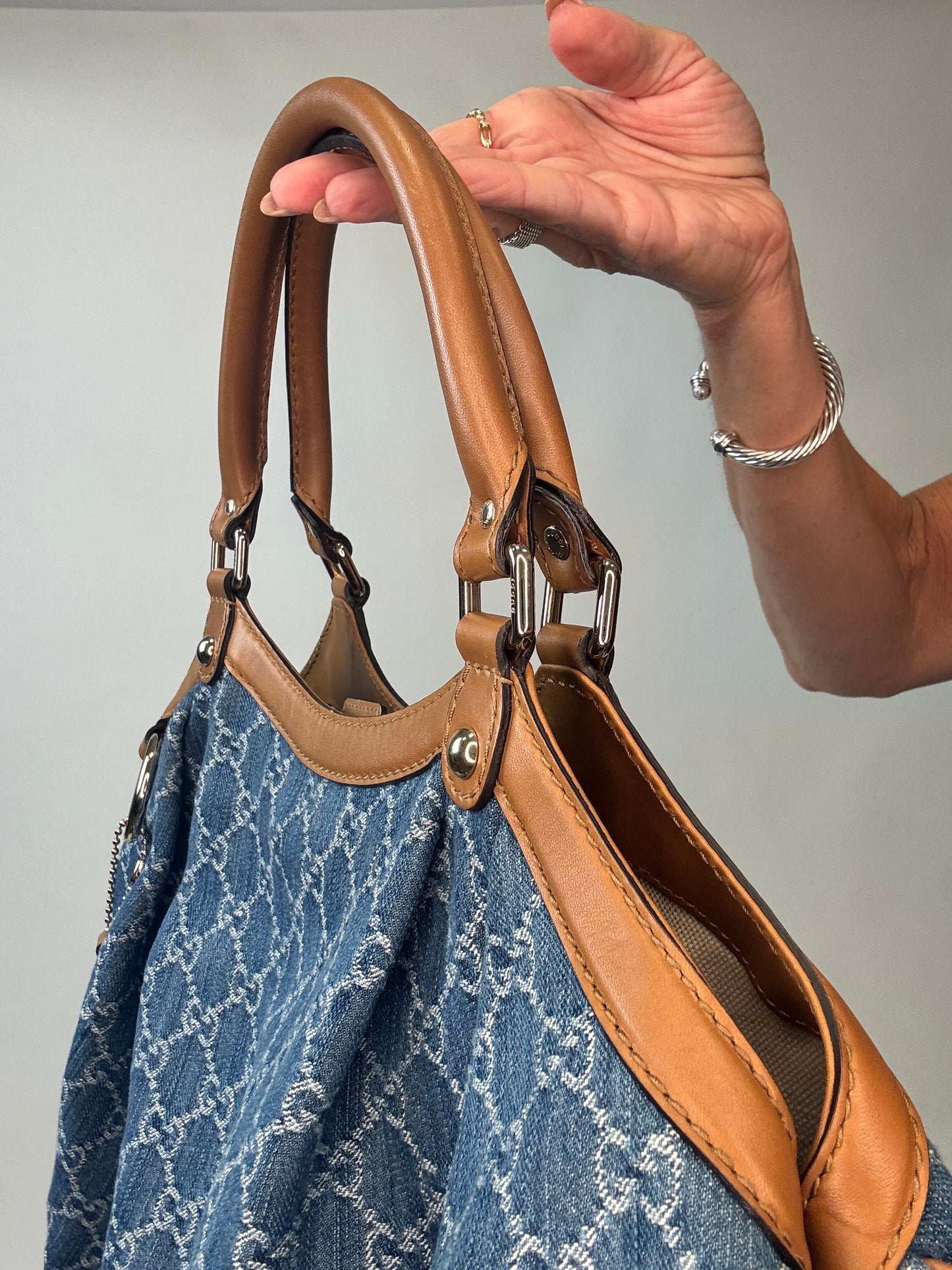 Gucci Denim Monogram Large Sukey Tote