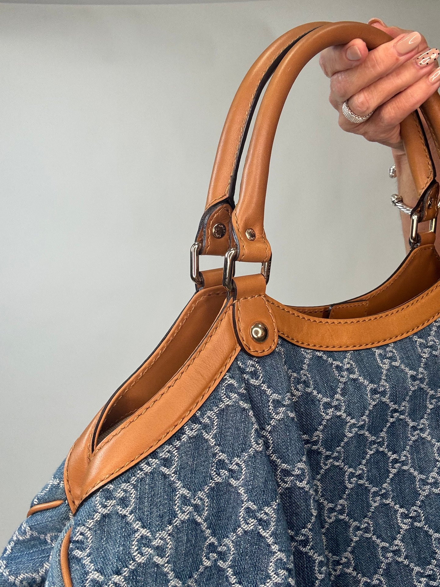 Gucci Denim Monogram Large Sukey Tote
