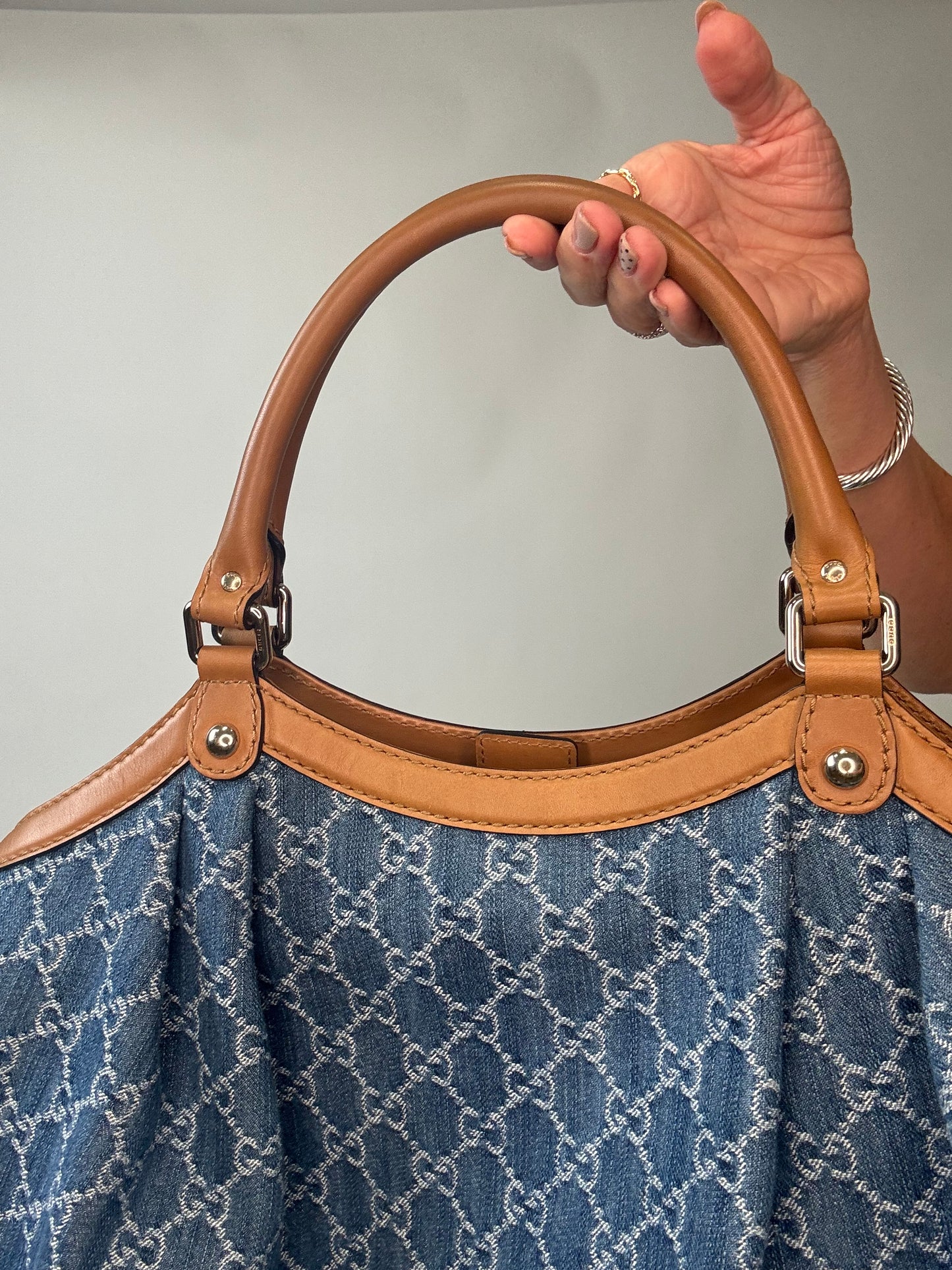 Gucci Denim Monogram Large Sukey Tote
