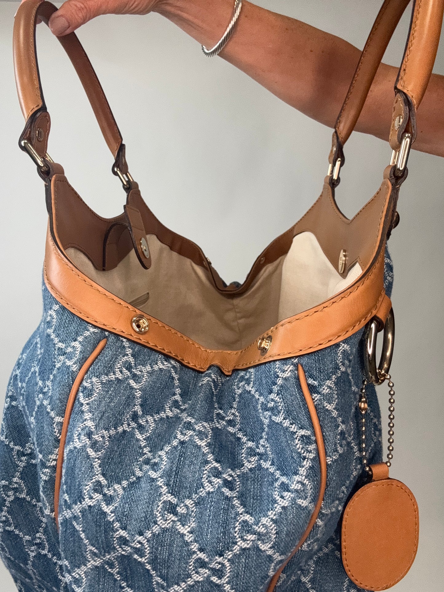 Gucci Denim Monogram Large Sukey Tote