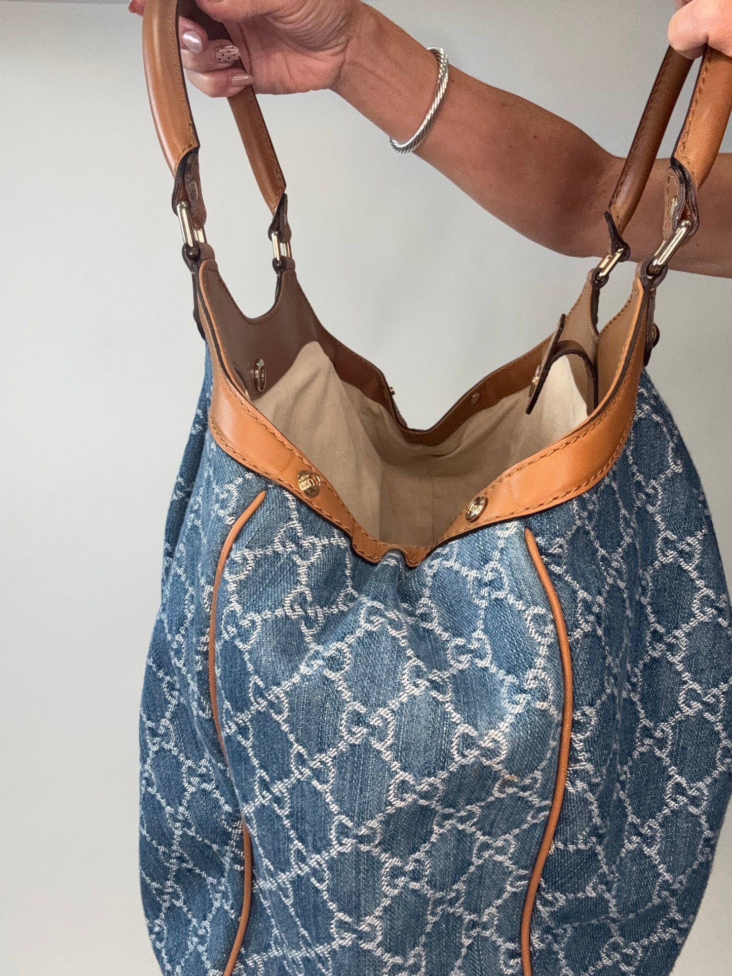 Gucci Denim Monogram Large Sukey Tote