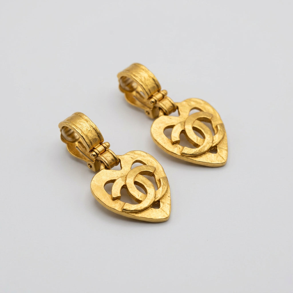 Chanel Vintage CC Heart Drop Clip-On Earrings,