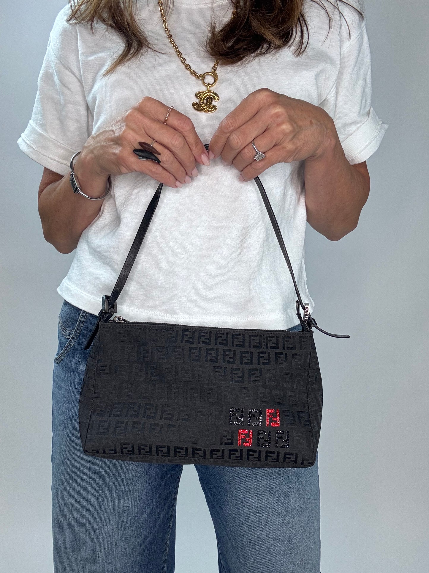 Fendi Zucchino Crystal Beaded Pochette