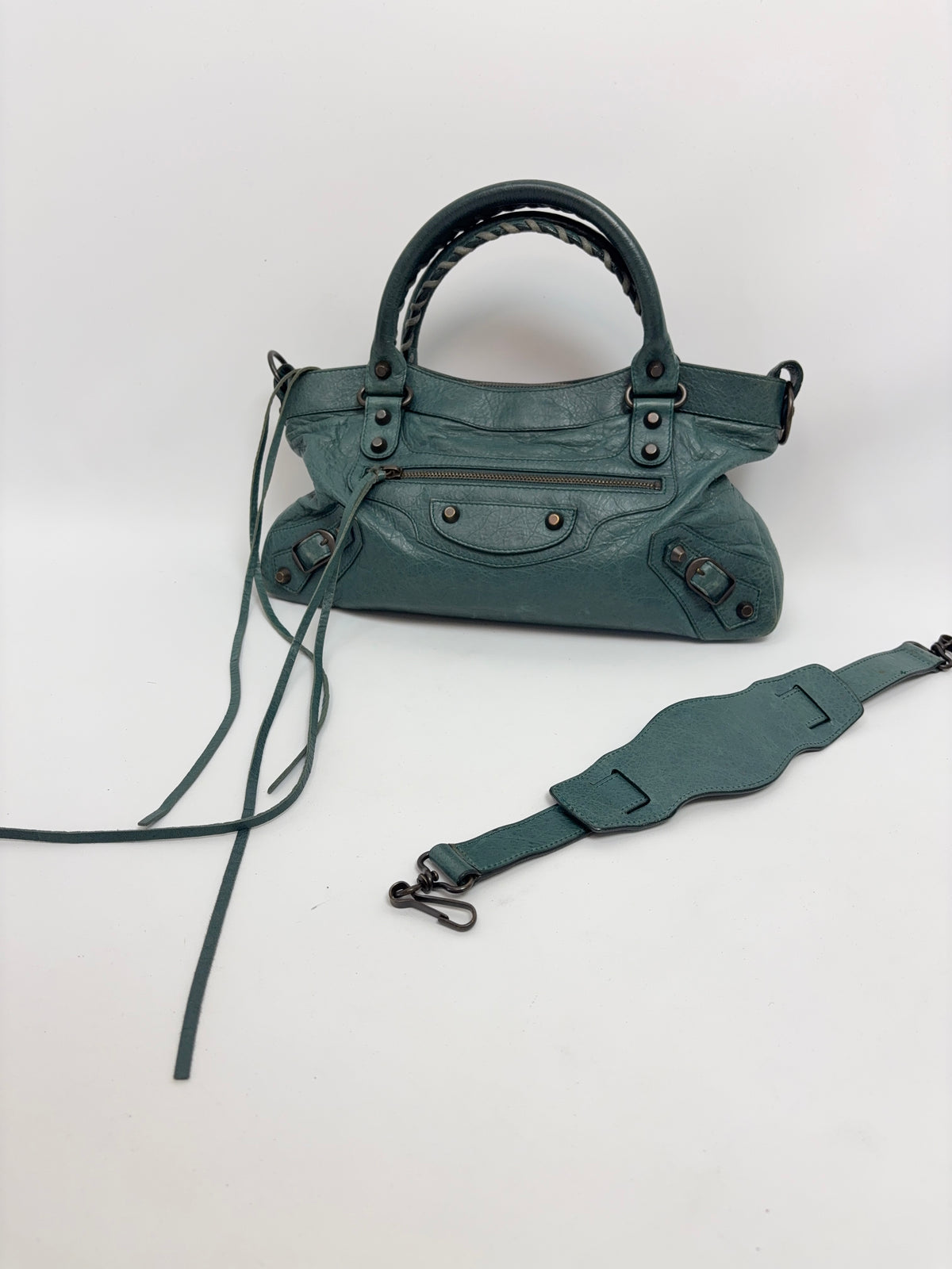 Balenciaga Motorcycle Le City Leather Top Handle Bag — Muted Teal