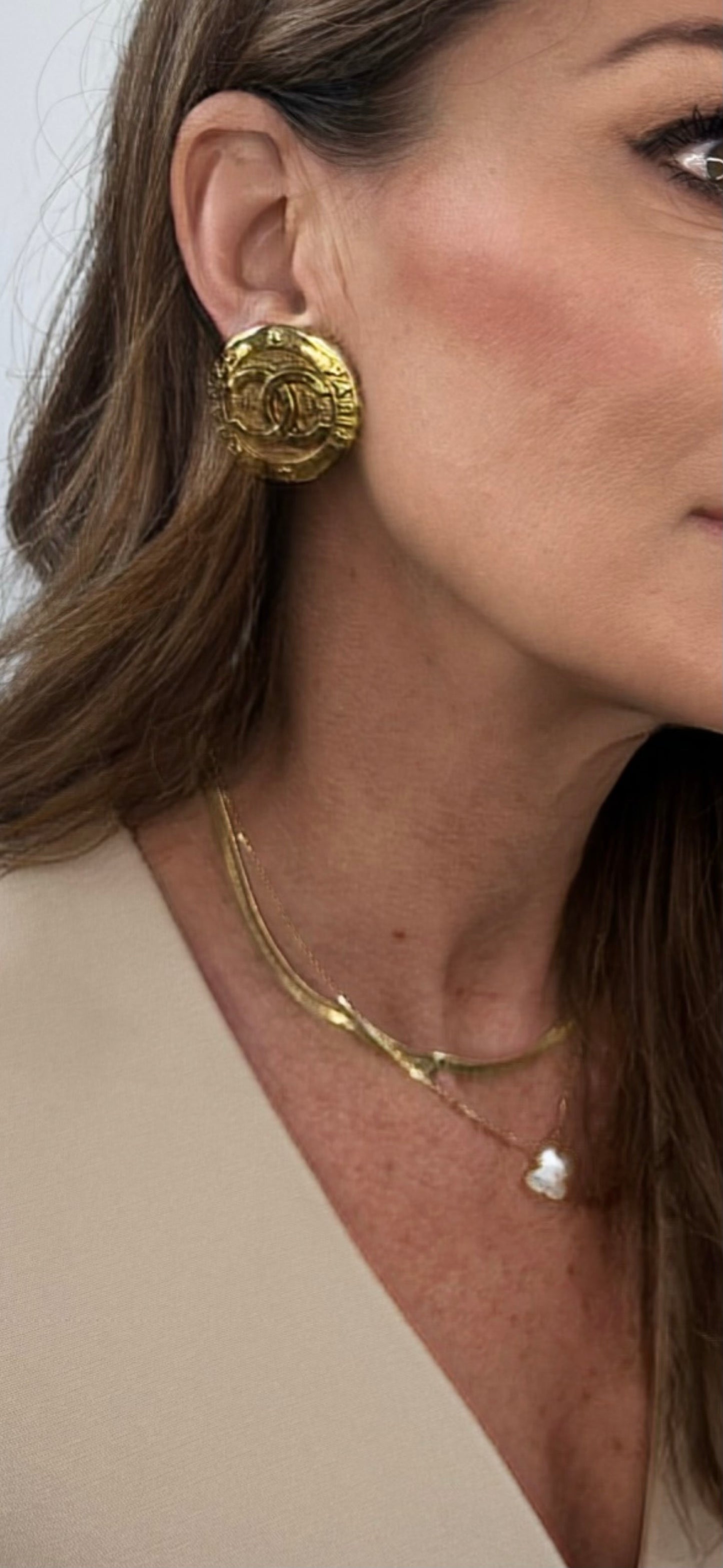 Chanel Vintage Medallion Clip On Earrings