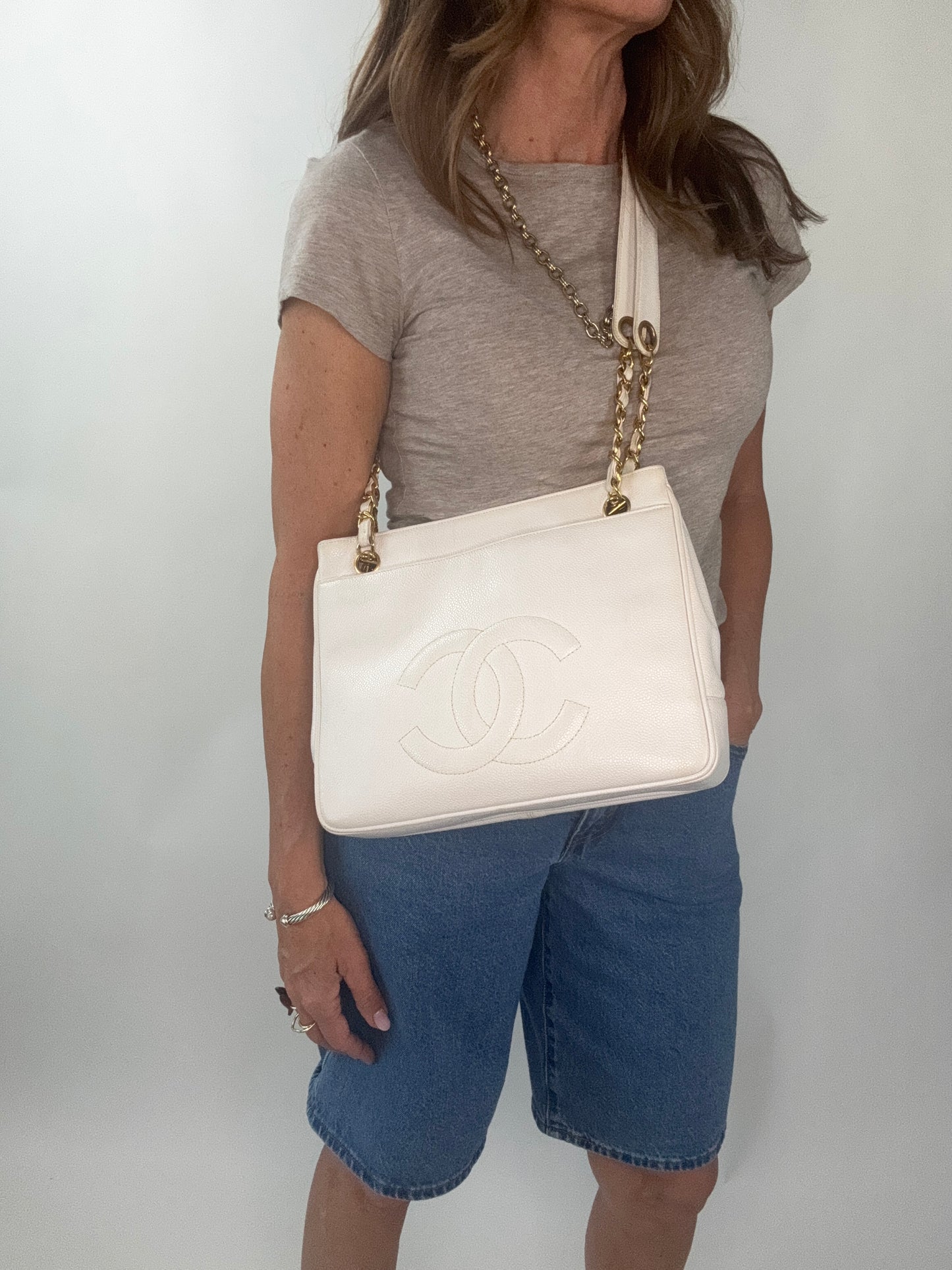 Chanel Rare Caviar Double Sided White Tote