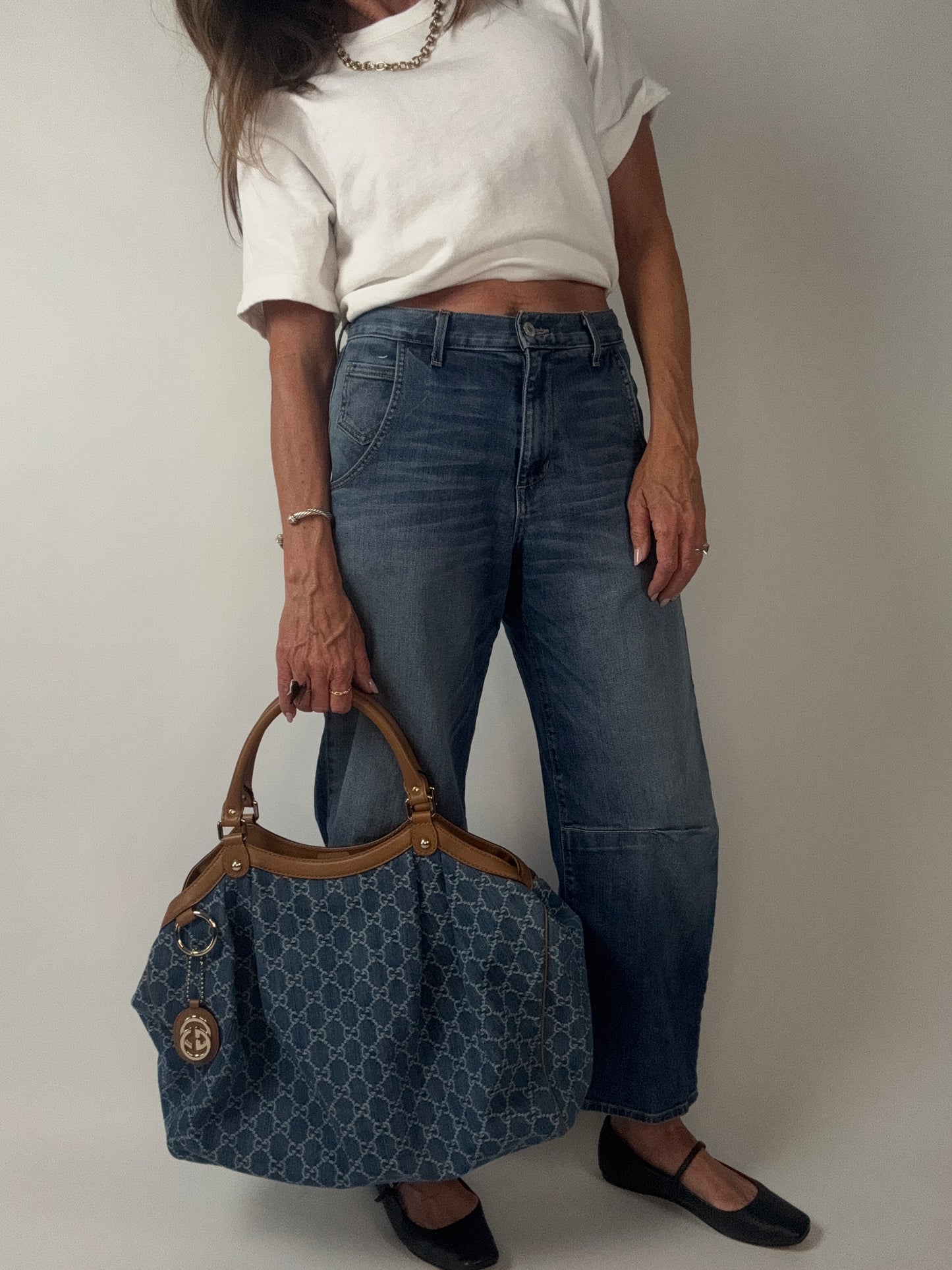 Gucci Denim Monogram Large Sukey Tote