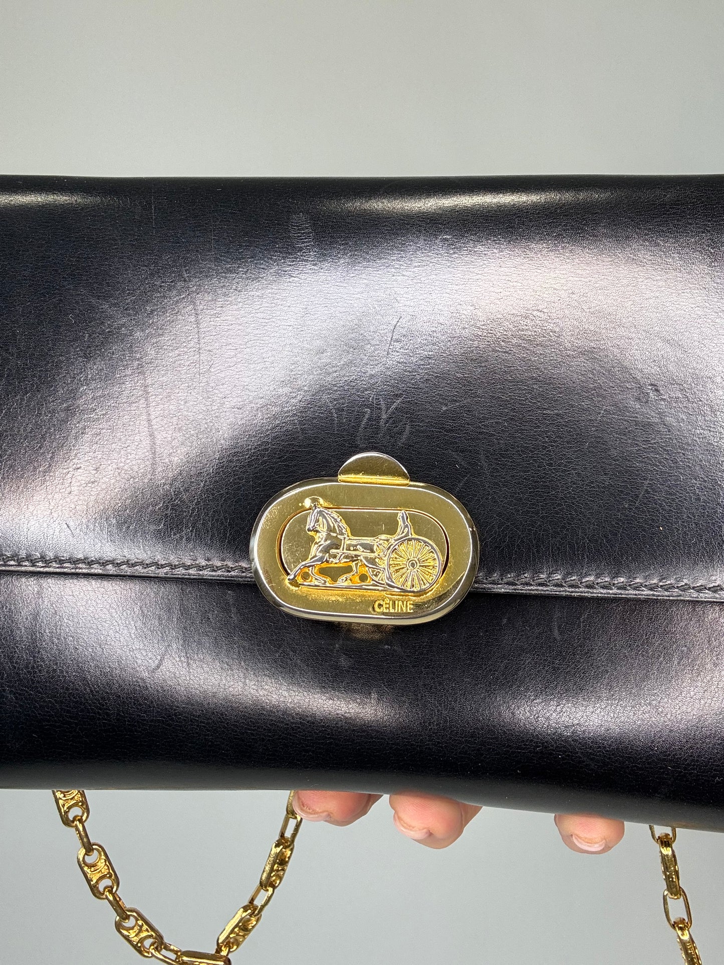 Celine Rare Horse Carriage Bag With Triomphe Chain