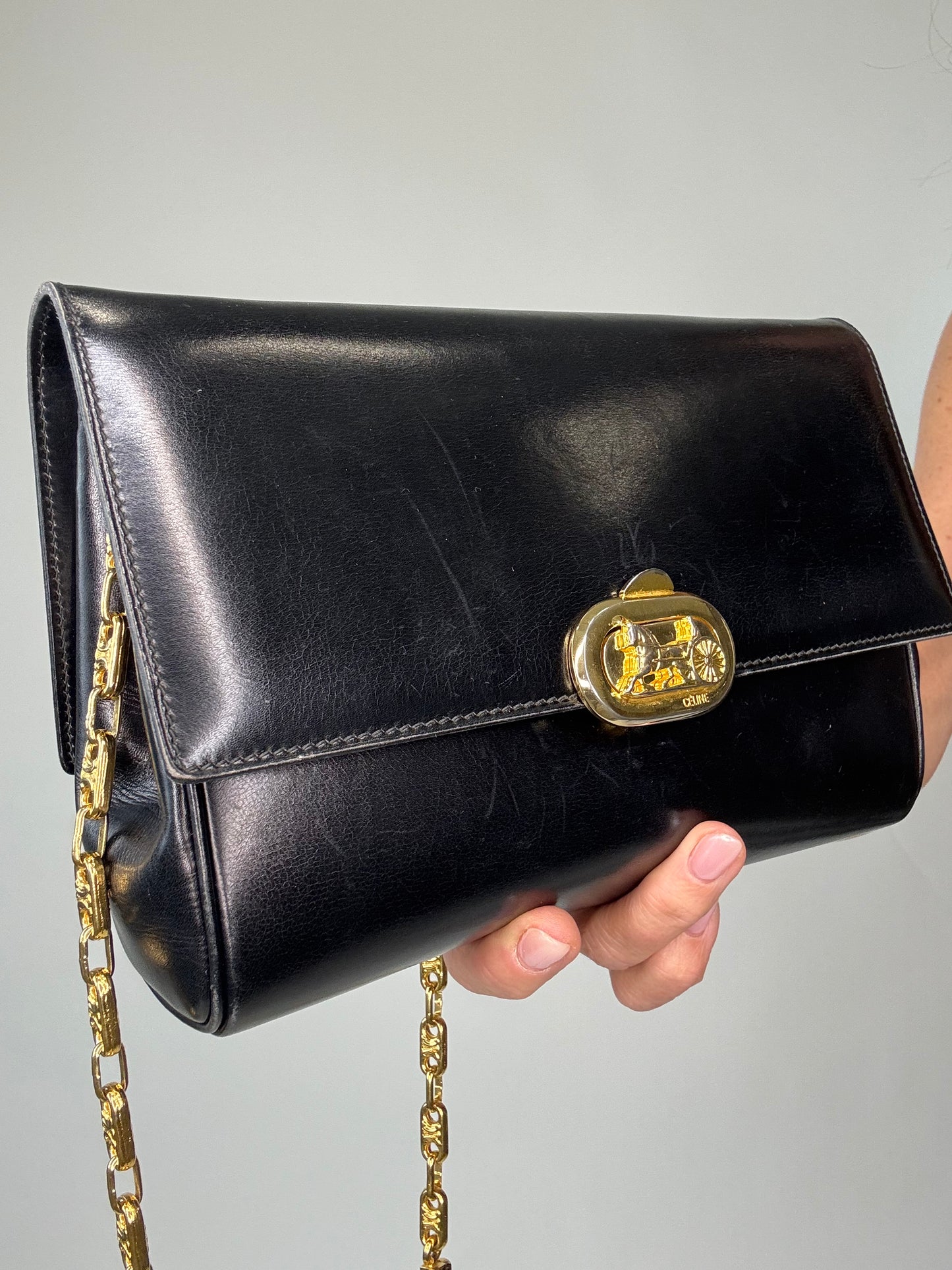 Celine Rare Horse Carriage Bag With Triomphe Chain