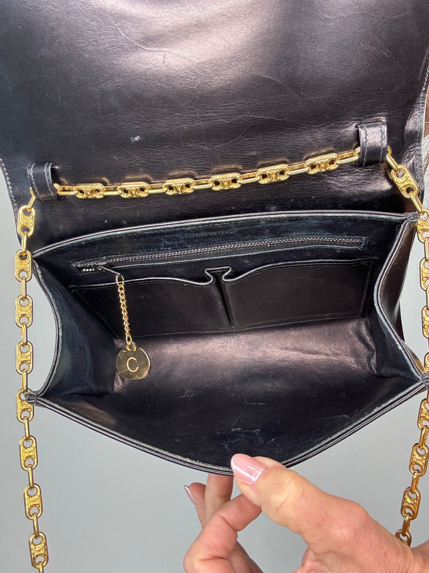 Celine Rare Horse Carriage Bag With Triomphe Chain