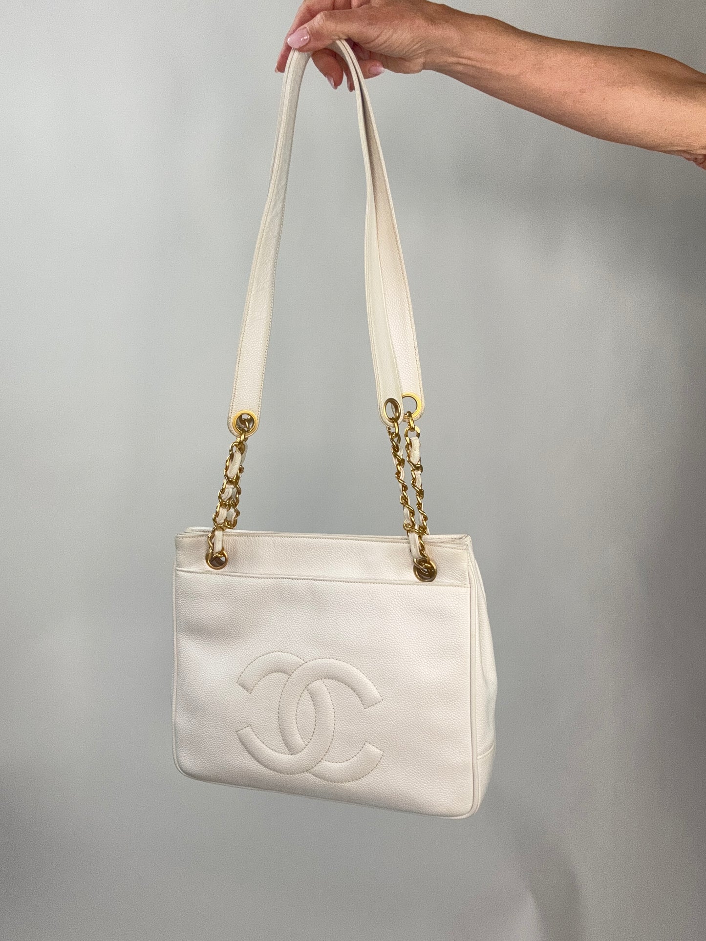 Chanel Rare Caviar Double Sided White Tote