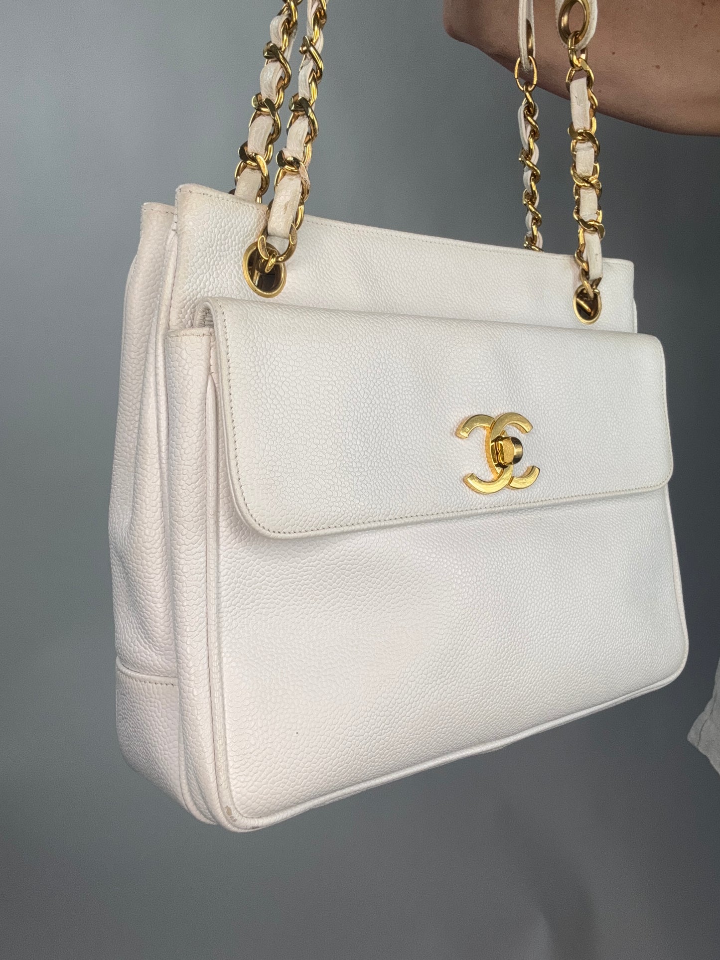 Chanel Rare Caviar Double Sided White Tote