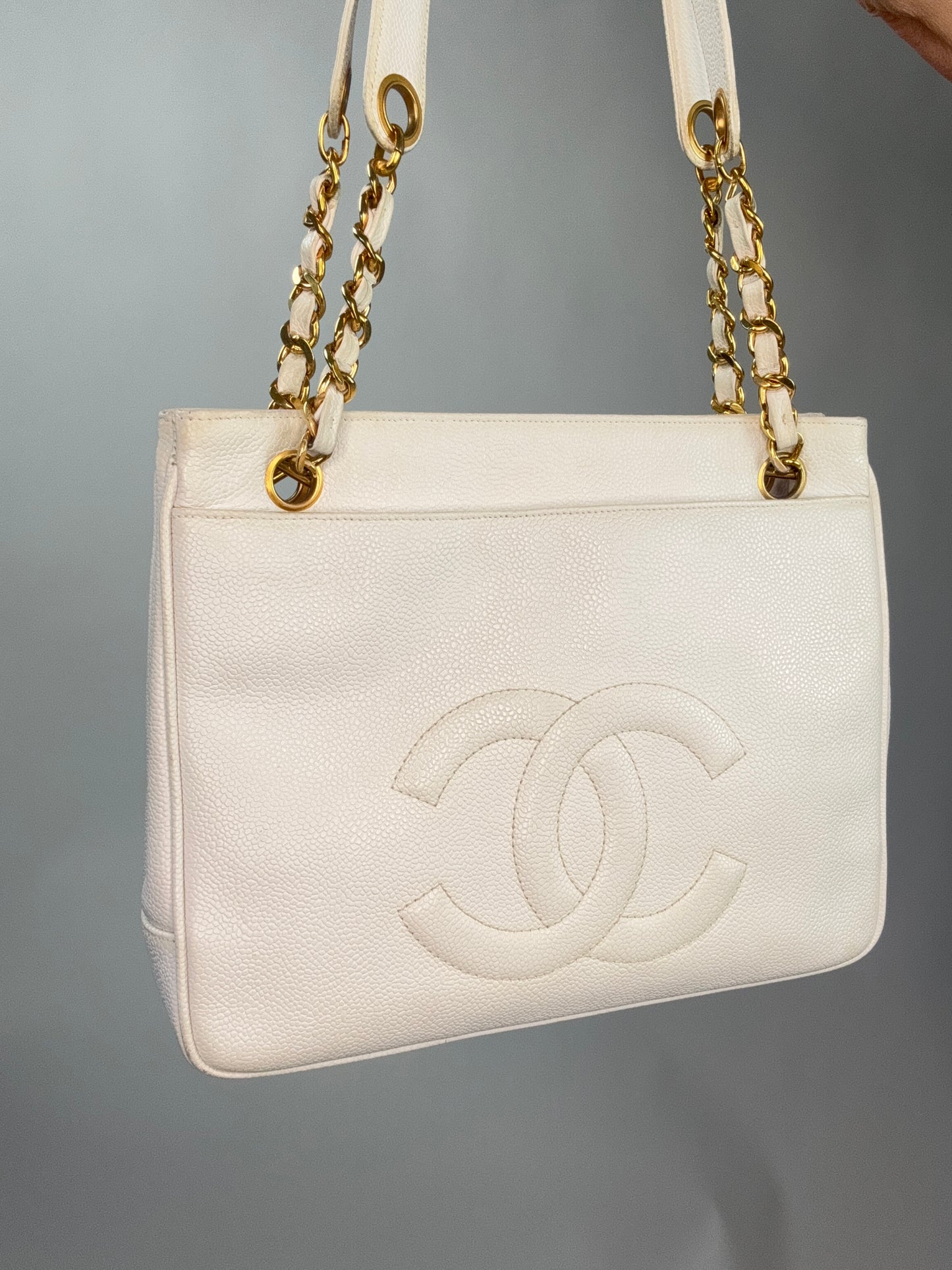 Chanel Rare Caviar Double Sided White Tote